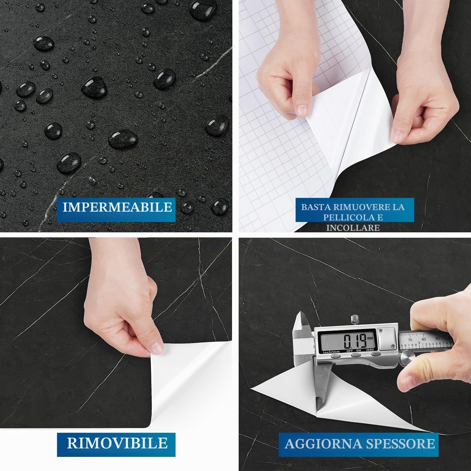 FunStick 60CM×5M Carta da Parati Marmo Adesivo Muro Salotto Rivestimento Adesivo per Tavolo Cucina Carta Adesiva per Mobili Marmo Pellicola Adesiva Nera per Mobili Vinile Pellicola Adesiva per Tavolo