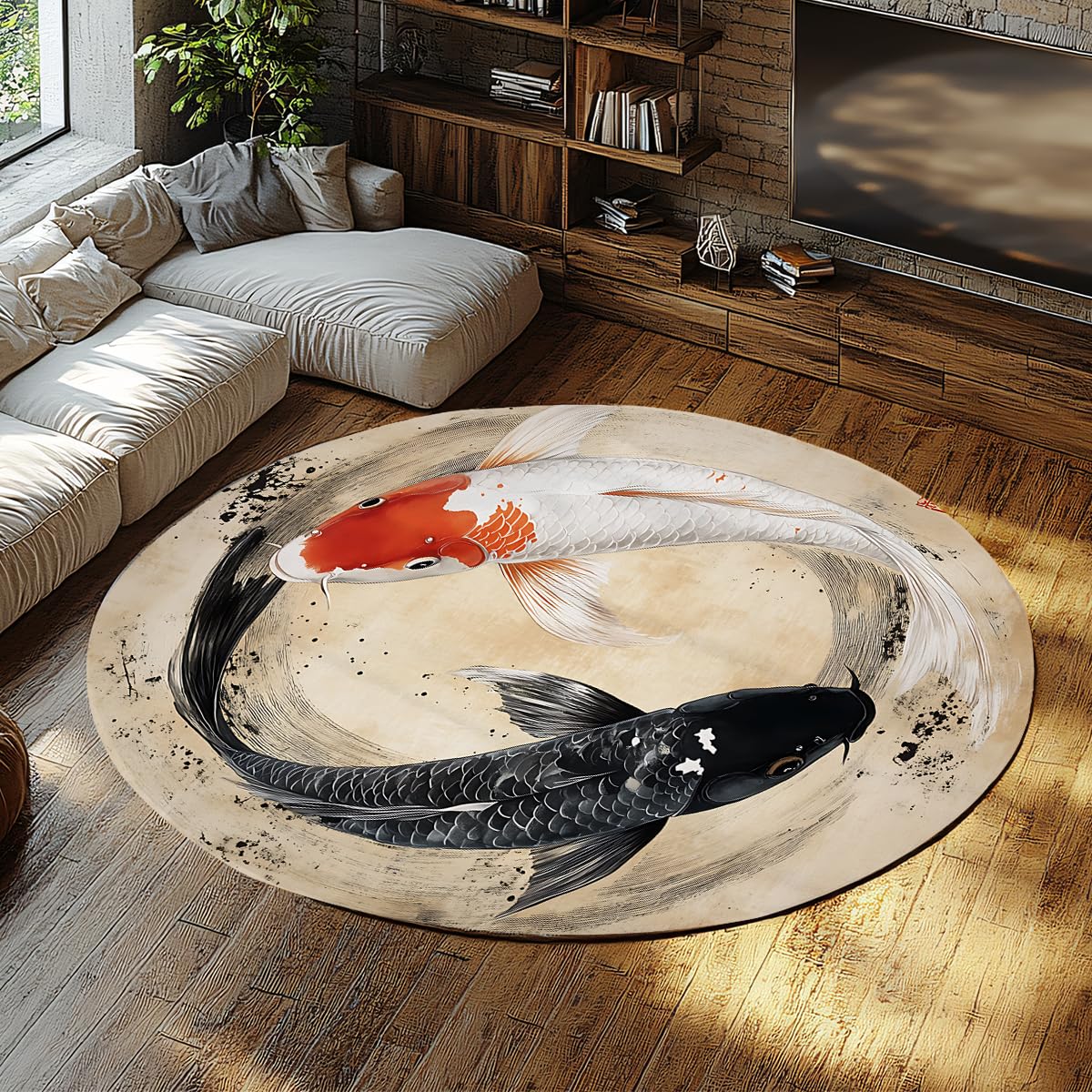 Tapis minimaliste cercle rouge et noir pour sublimer votre chambre à coucher