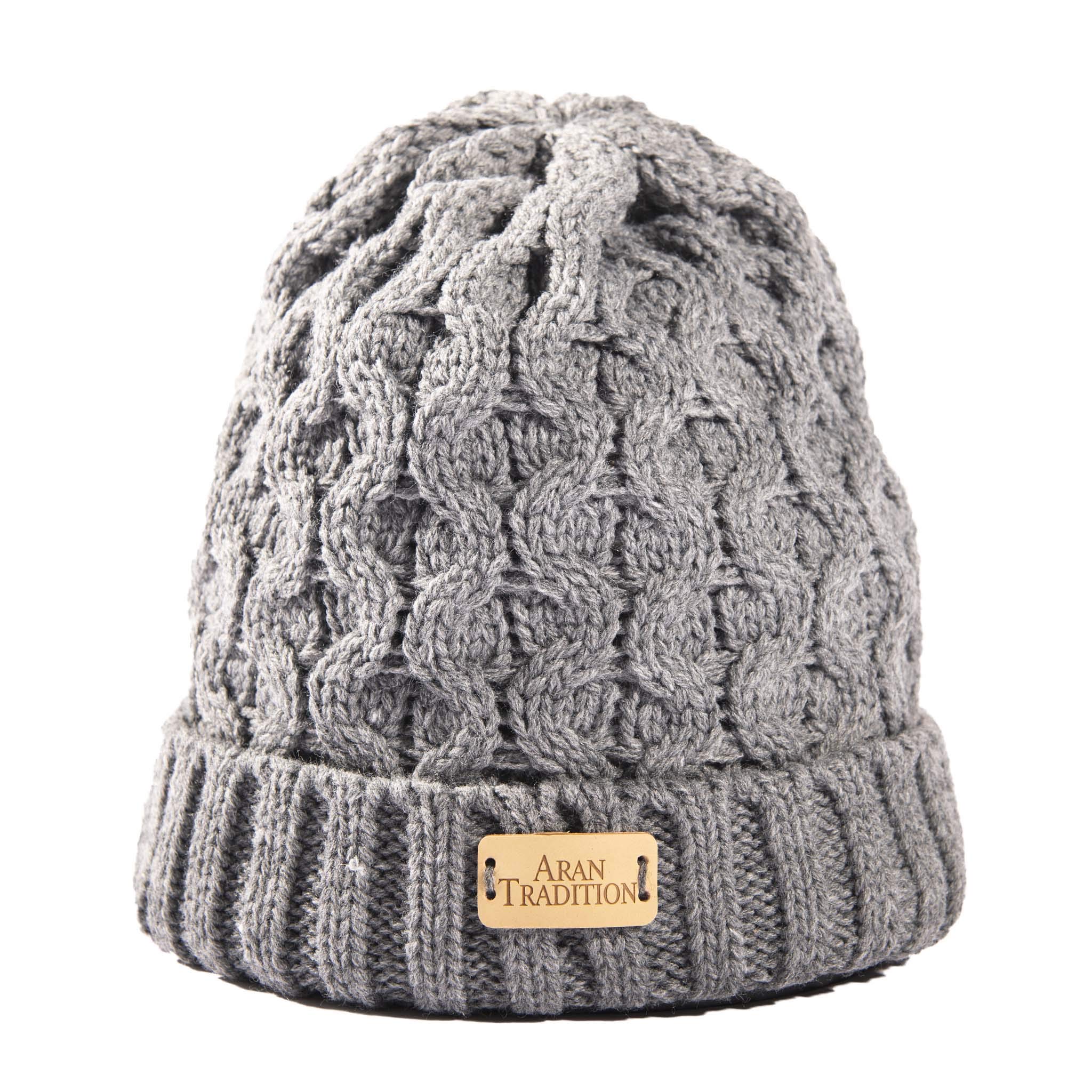 Aran Traditions Ribbed Beanie (Steel) - Winter Hat for Men and Women, Grey Bobble Hat, Warm Winter Headwear