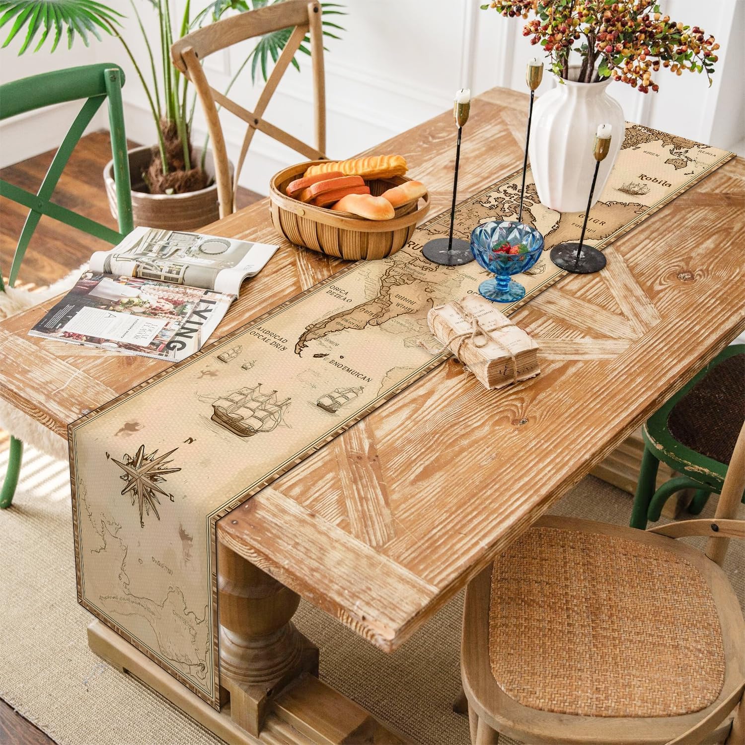 FOREVER QUEEN Vintage World Map Table Runner 13 x 72 Inch,Antique Travel Dining Table Decor for Kitchen,Home,Study,Party and Adventure Theme image 5