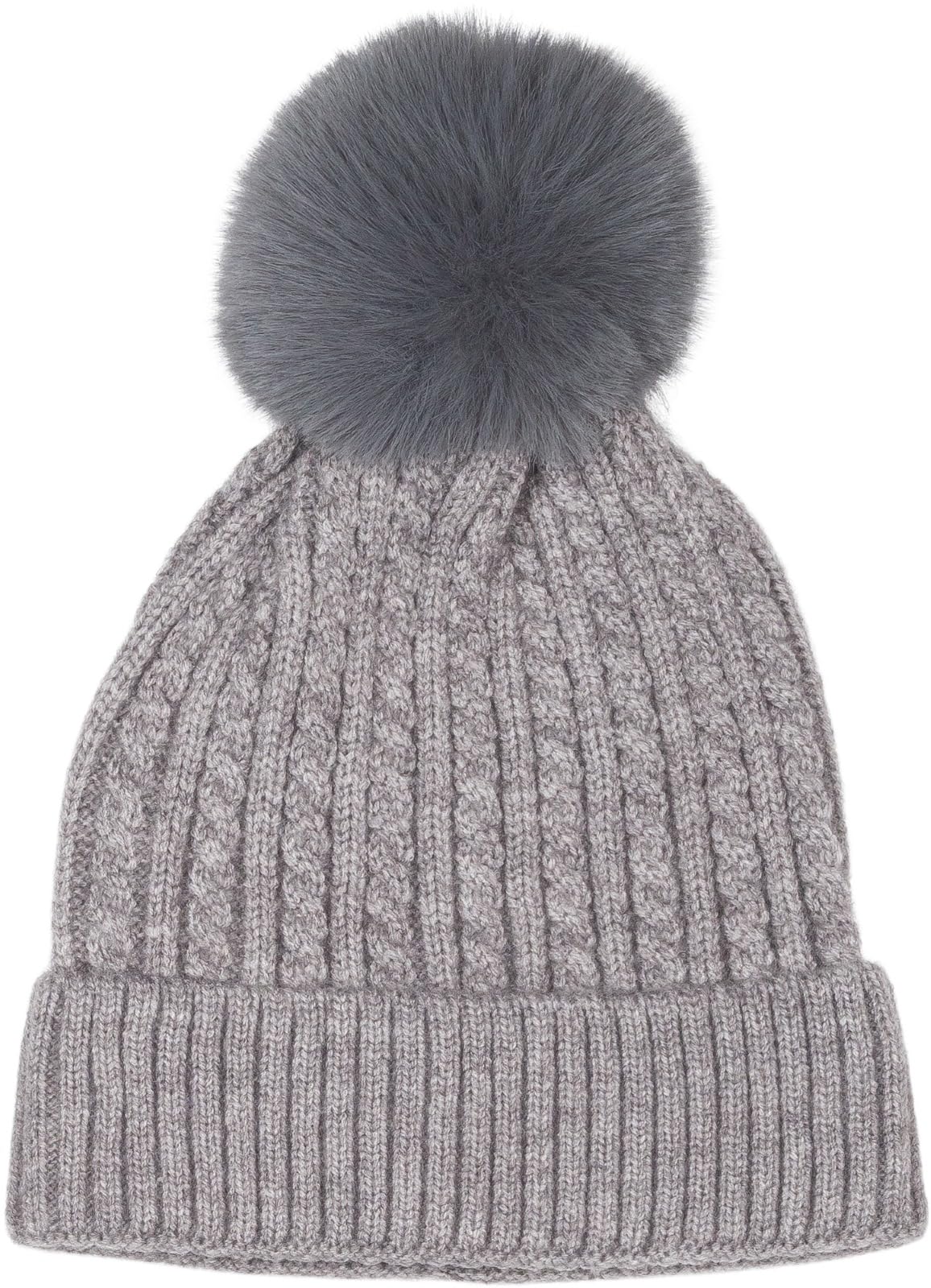 styleBREAKER Set invierno 3 piezas mujer: bufanda | Set: Bufanda trenzada 175x28cm, gorro 59cm con pompón de pelo sintético y guantes 16-21cm.