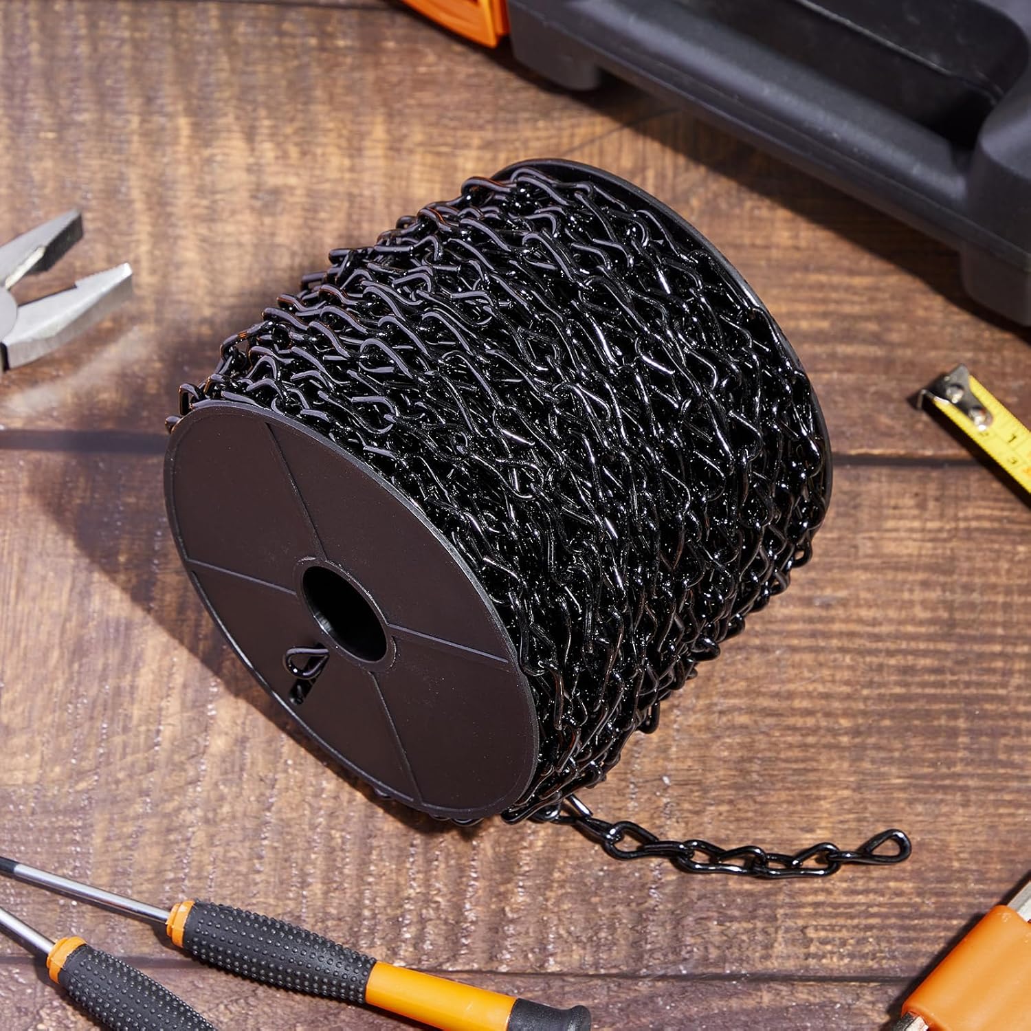 100ft Black Jack Chain with 10 Pcs S Hooks Galvanized Steel Twist Chain with Spool-weldless for Hanging Fixture, Bird Feeders, Overhead Lights, Artworks, Flowerpots(2mm)