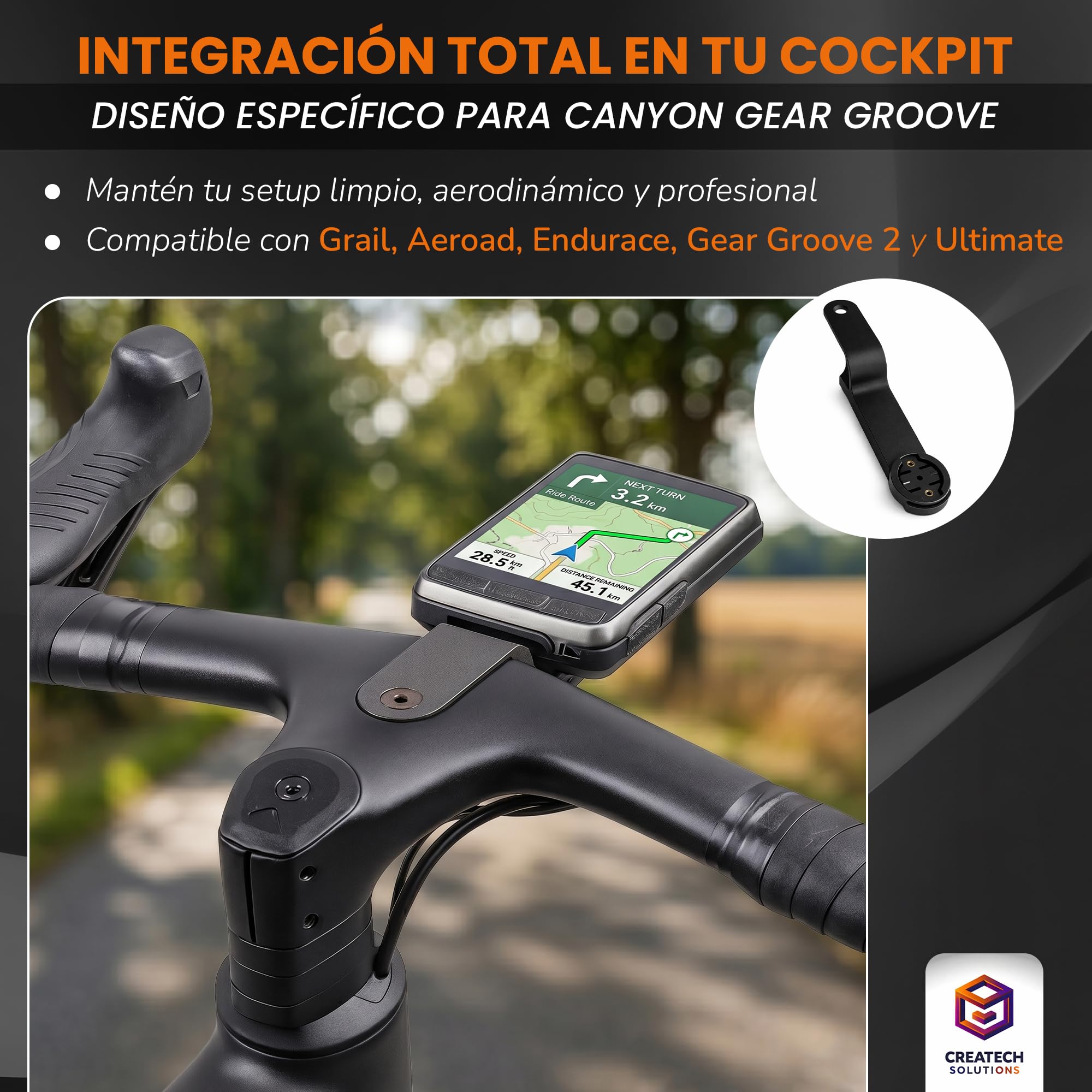Soporte Manillar Canyon Gear Groove Grail 2-Aeroad-Endurance-Ultimate Valido para Ciclocomputadores/Soporte para Ordenador de Bicicleta Universal Nylon PA12 + CF V2