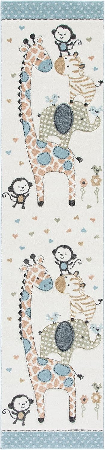 Ivory Animal Print Kids Runner Rug 2'3" x 12'