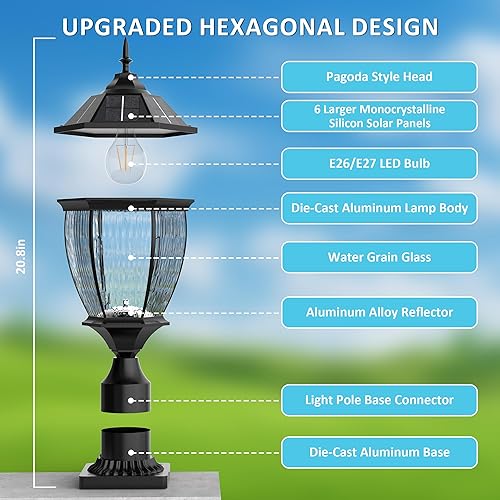Miniatura 2 de Luces solares para poste de lámpara al aire libre impermeables con base de montaje en muelle, luces solares exteriores de aluminio grandes de 20