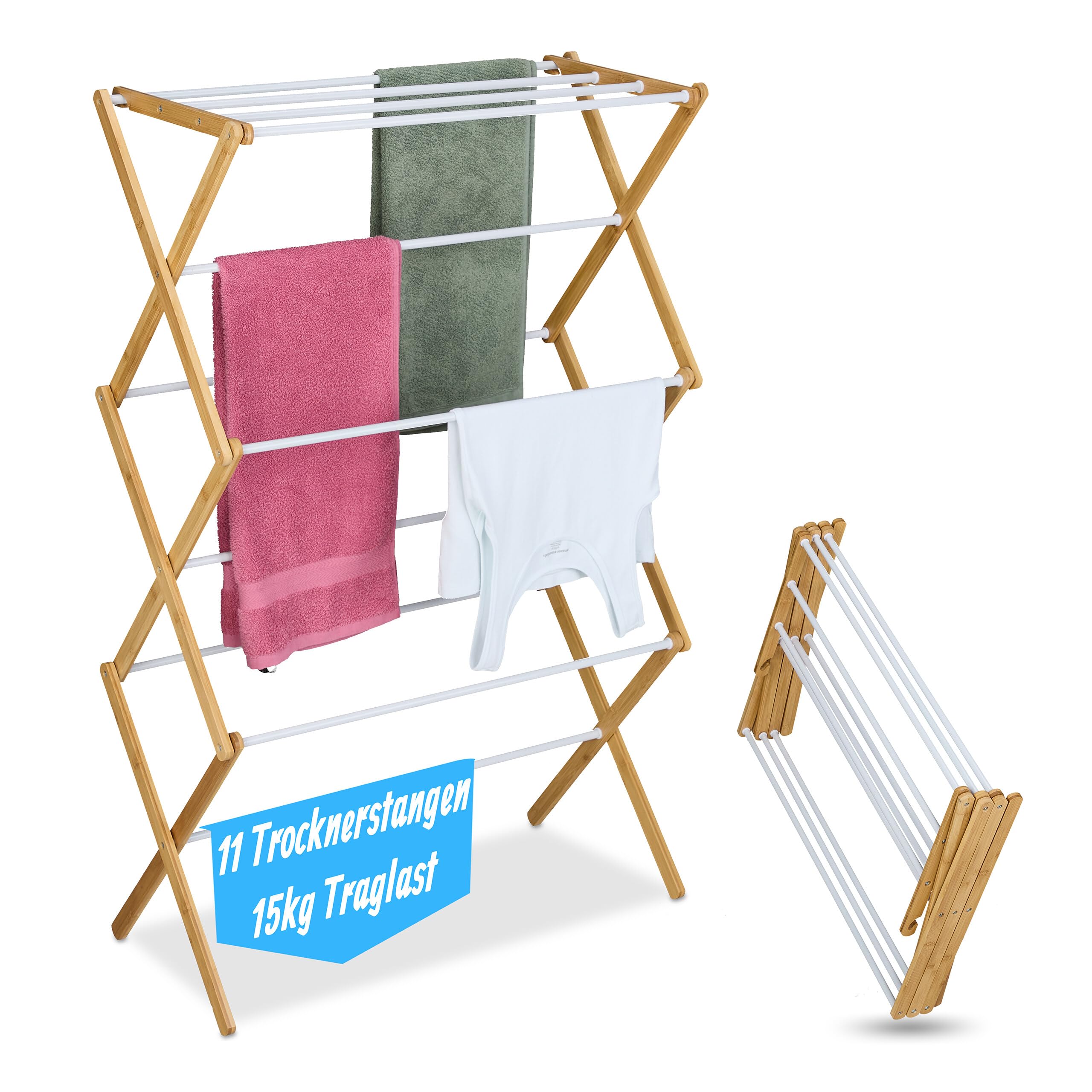 Relaxdays Stendibiancheria Pieghevole, Stendino Verticale Torre, 11 Aste Stendi Panni, 115x73x33cm