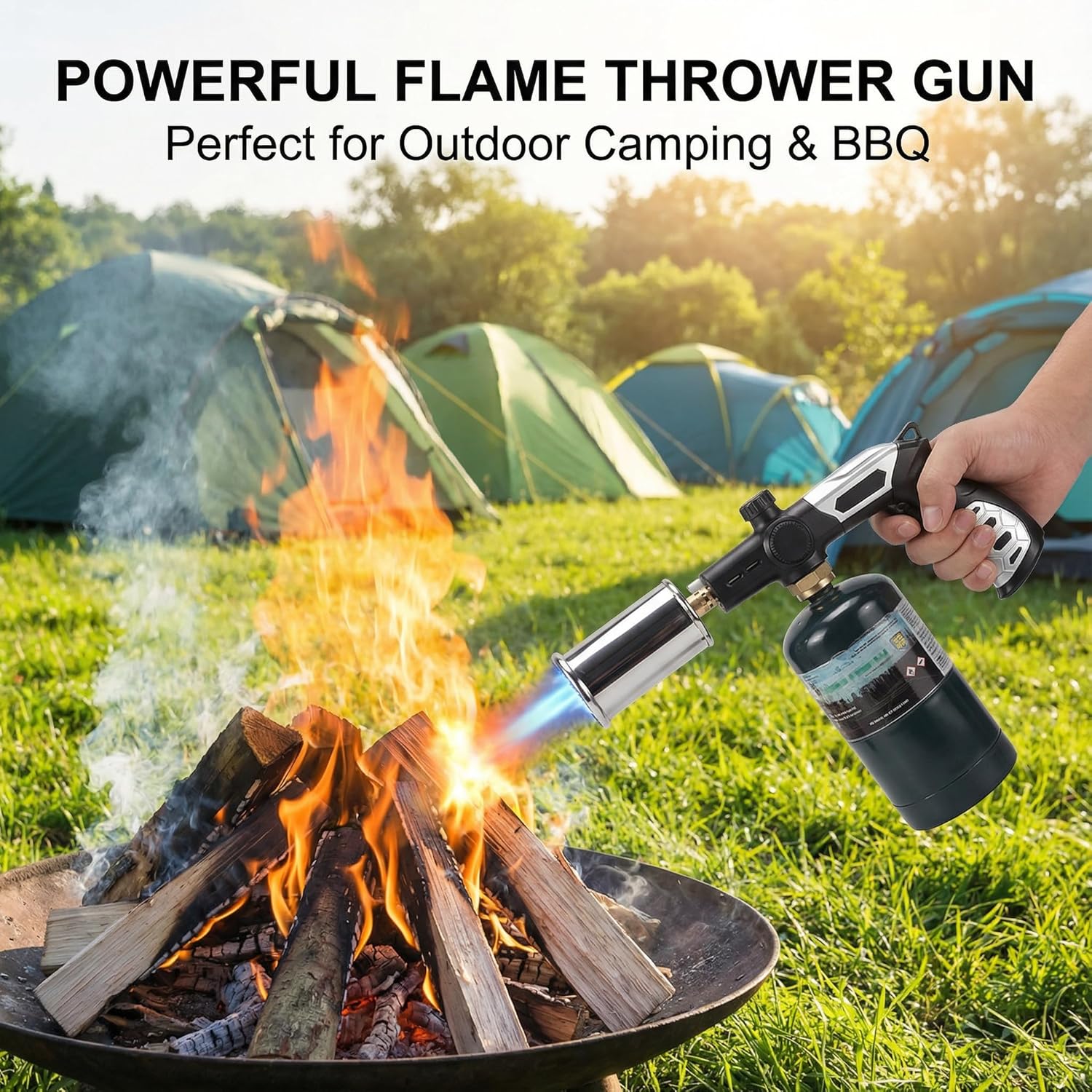 Portable Butane Propane Torch - Powerful Handheld Gas Blow Torch Burner Kit, Multi-Use for BBQ Grill Starter Camping Campfire Charcoal/Wood Burning Kitchen Cook(Includes 1 extension tube)