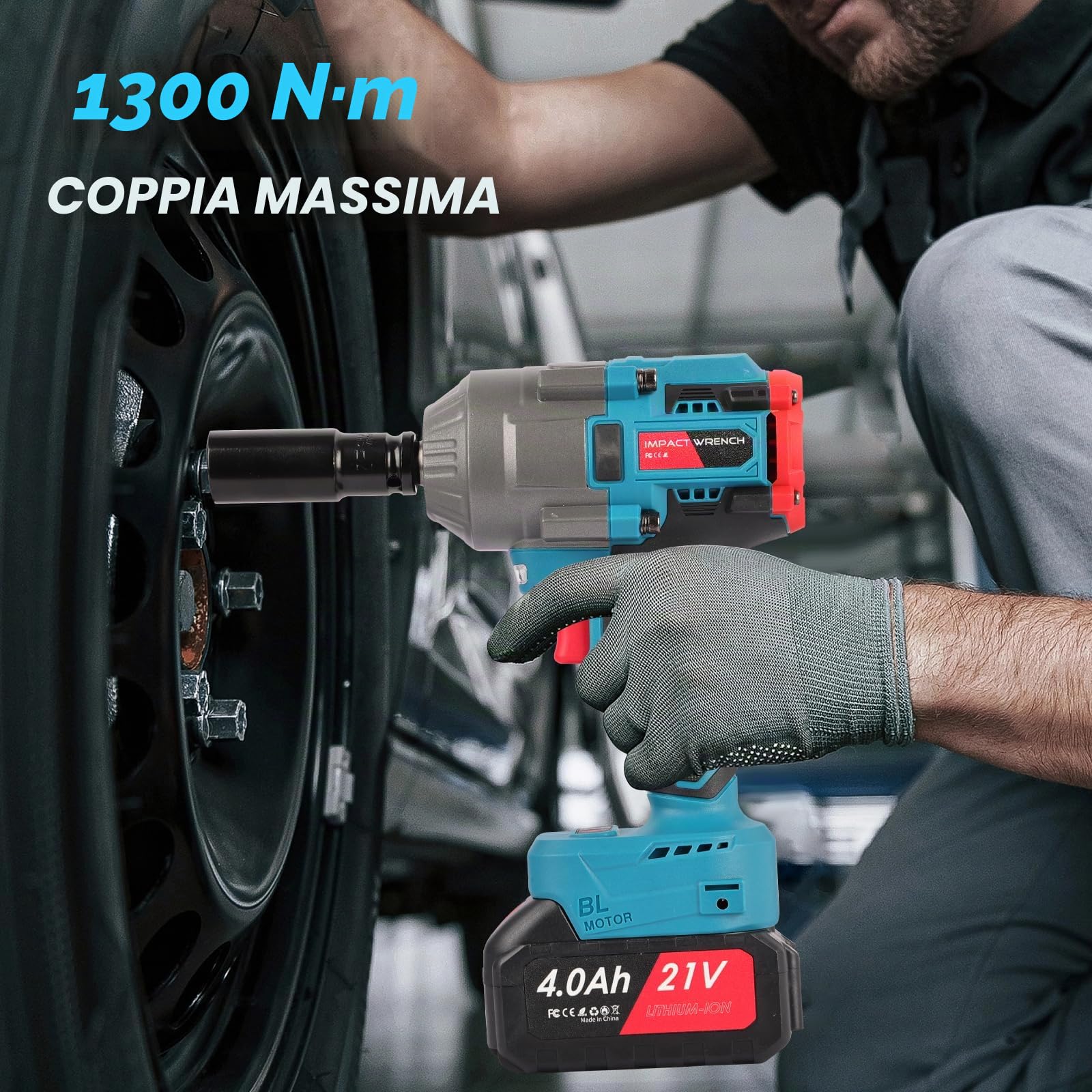 Avvitatore a Impulsi 1/2”,1300 Nm, 21V con 2 Batterie 4.0Ah,3 Velocità | Avvitatore a Percussione,6 Bussole, Chiave a Impulsi ad Alta Potenza per Auto, Officina e Fai-da-Te