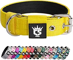 TSPRO Coleira tática para cães de grau militar forte coleira para cães grossos coleira de cachorro com fivela de metal resistente coleira para cães pequenos (amarelo-P)