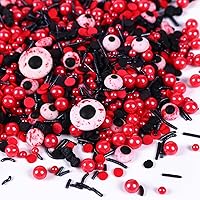 Vista 1 de Gránulos de Halloween para decoración de pasteles, gránulos de perlas negras y rojas con murciélagos negros y dulces de globo ocular, perfectos