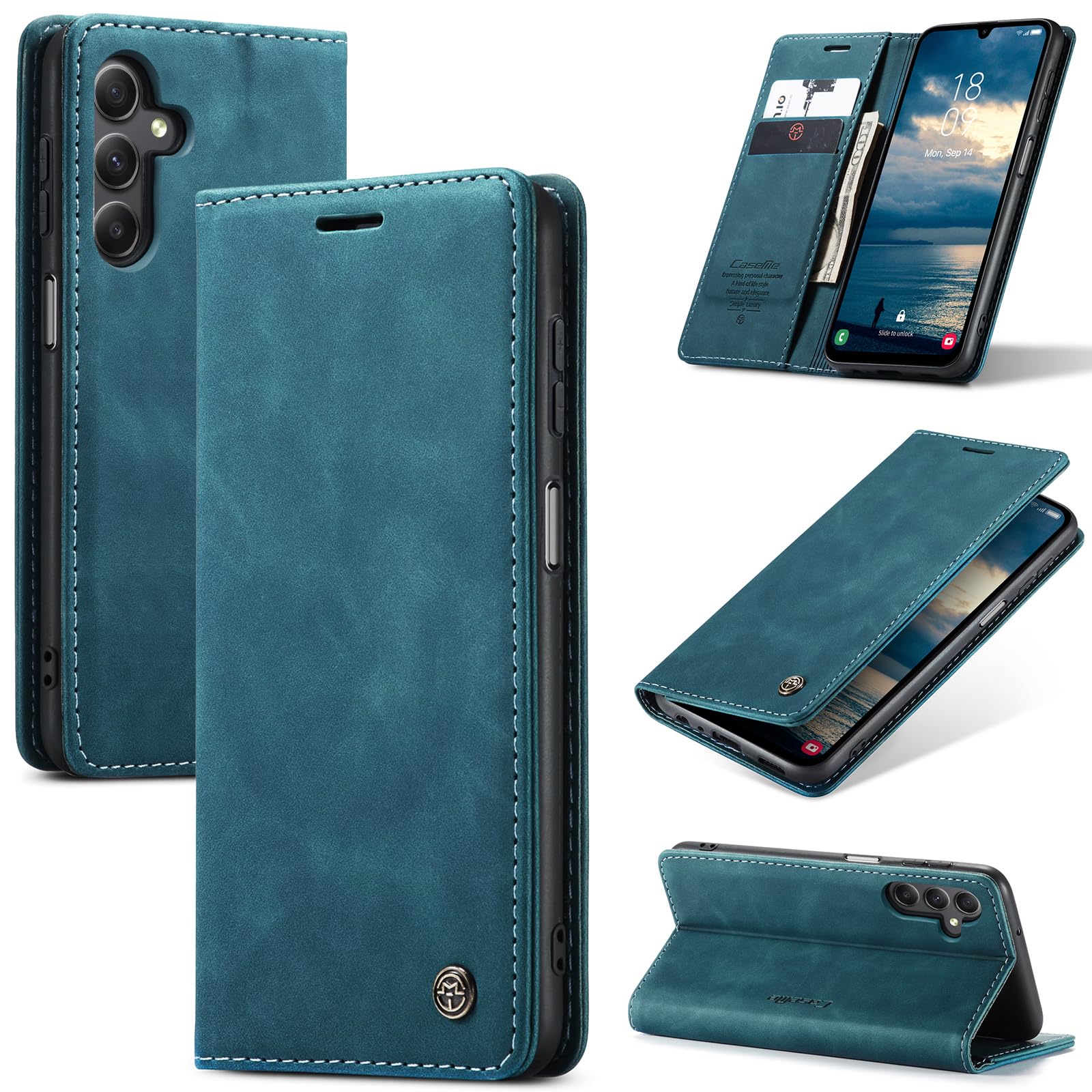 FCOZCKLOM Compatible with Samsung Galaxy A25 Case Wallet, A25 Phone Case with Card Holder, Kickstand Protective Flip Folio Leather Wallet Case for Galaxy A25 5G (Blue)