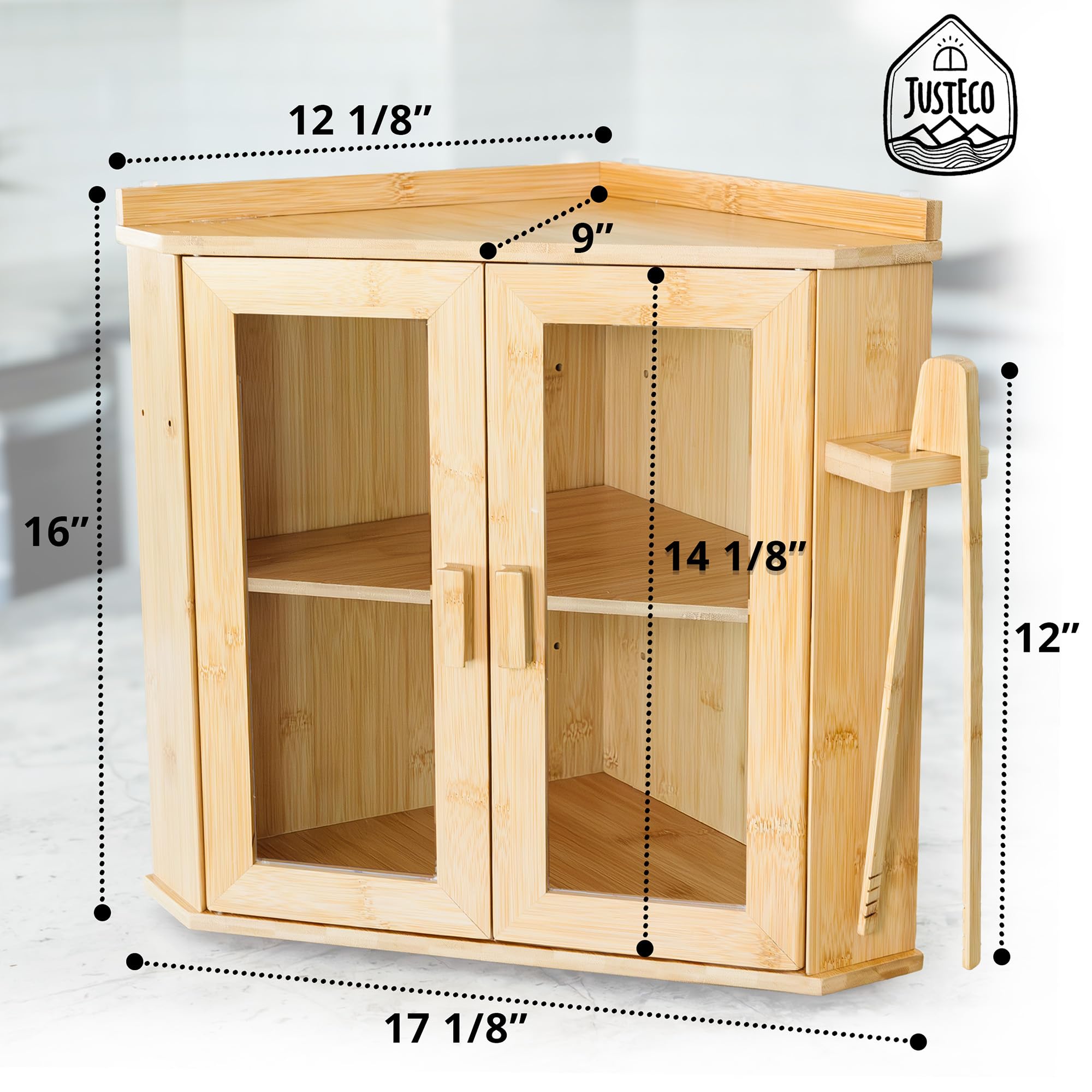 Scatola per pane angolare per piano di lavoro della cucina, grande capacità, per bancone della cucina, con spazio extra sulla parte superiore, contenitore per il pane a due ripiani con pinze, in bambù