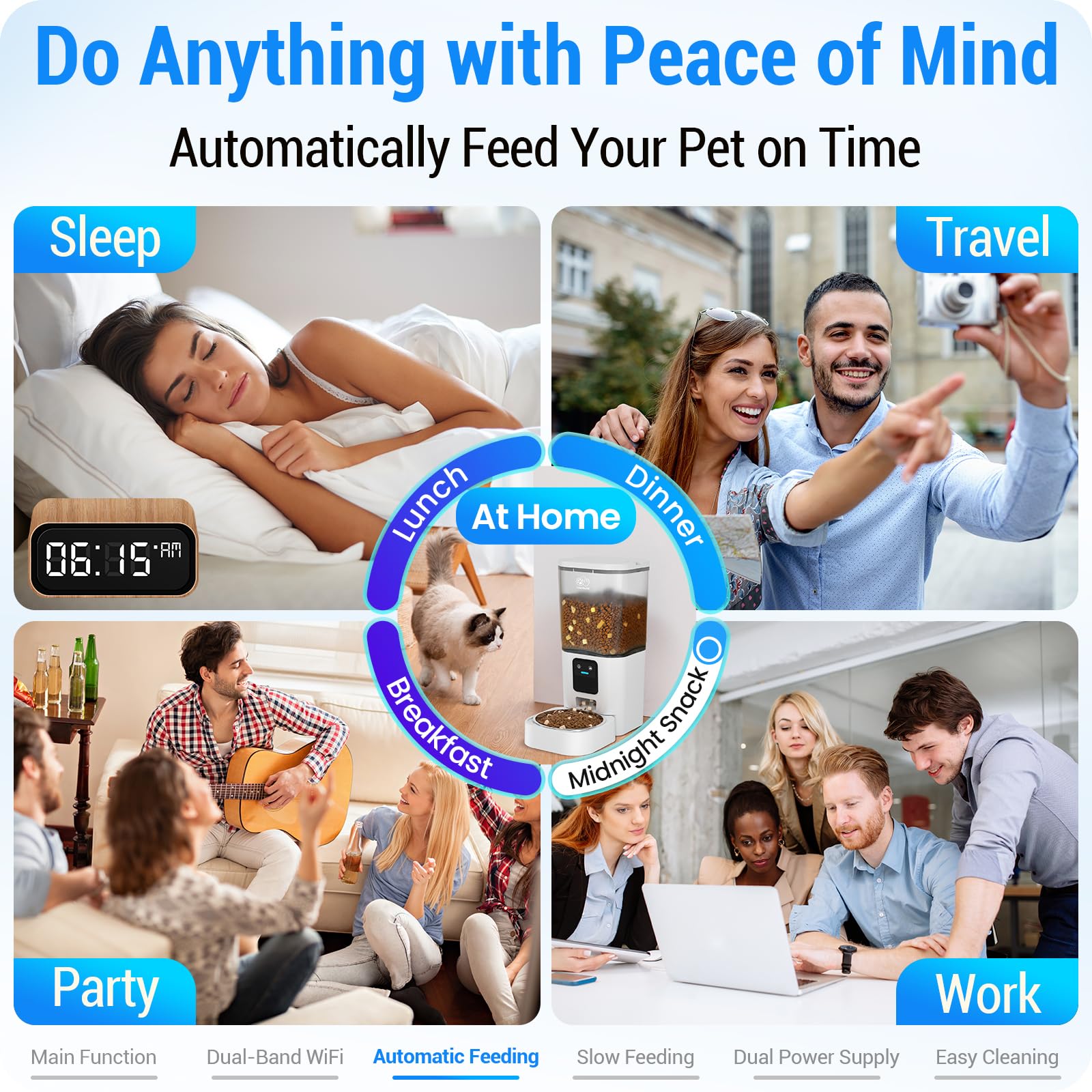 Automatic Cat Feeder with Slow Feed: 5G WiFi Automatic Dog Feeder with Smart APP Control, Auto Cat Food Dispenser with Alexa for Multiple Pets, Detachable for Easy Cleaning - 29 Cup（7L）