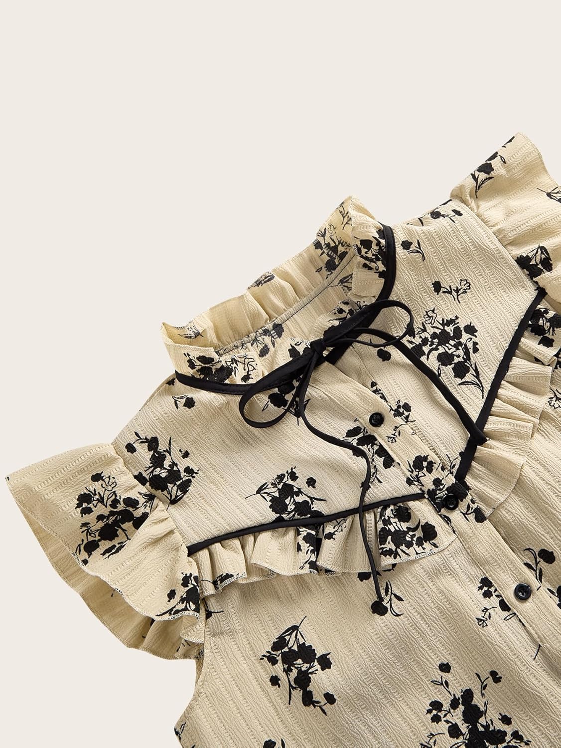 Women's Boho Floral Ruffle Sleeve Tops Summer Button Down Tie Neck Cute Vacation Blouses - Image 3