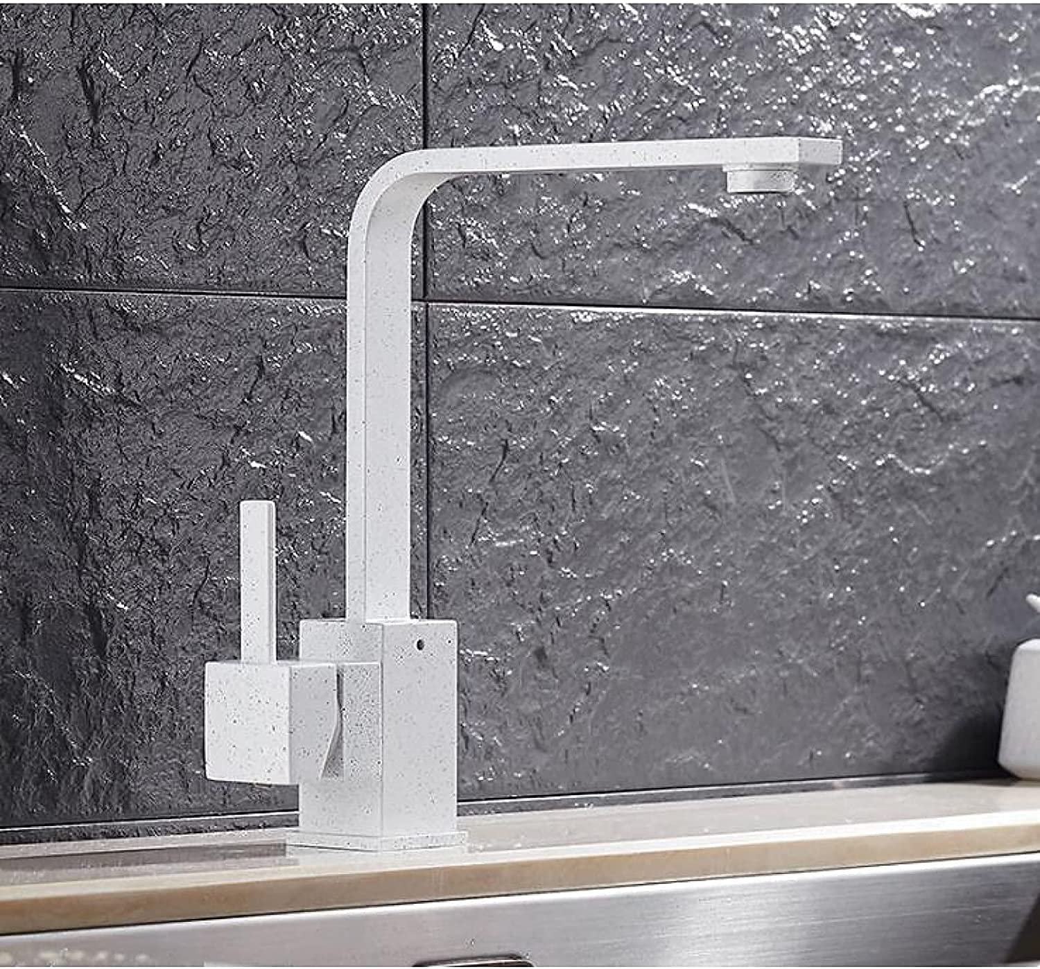 Grifos de cocina para fregadero, cubierta de latón blanco/cromado Fregaderos de cocina Grifo Arco alto Giratorio de 360 ​​​​grados Grifo mezclador de agua fría y caliente, Color blanco con punto