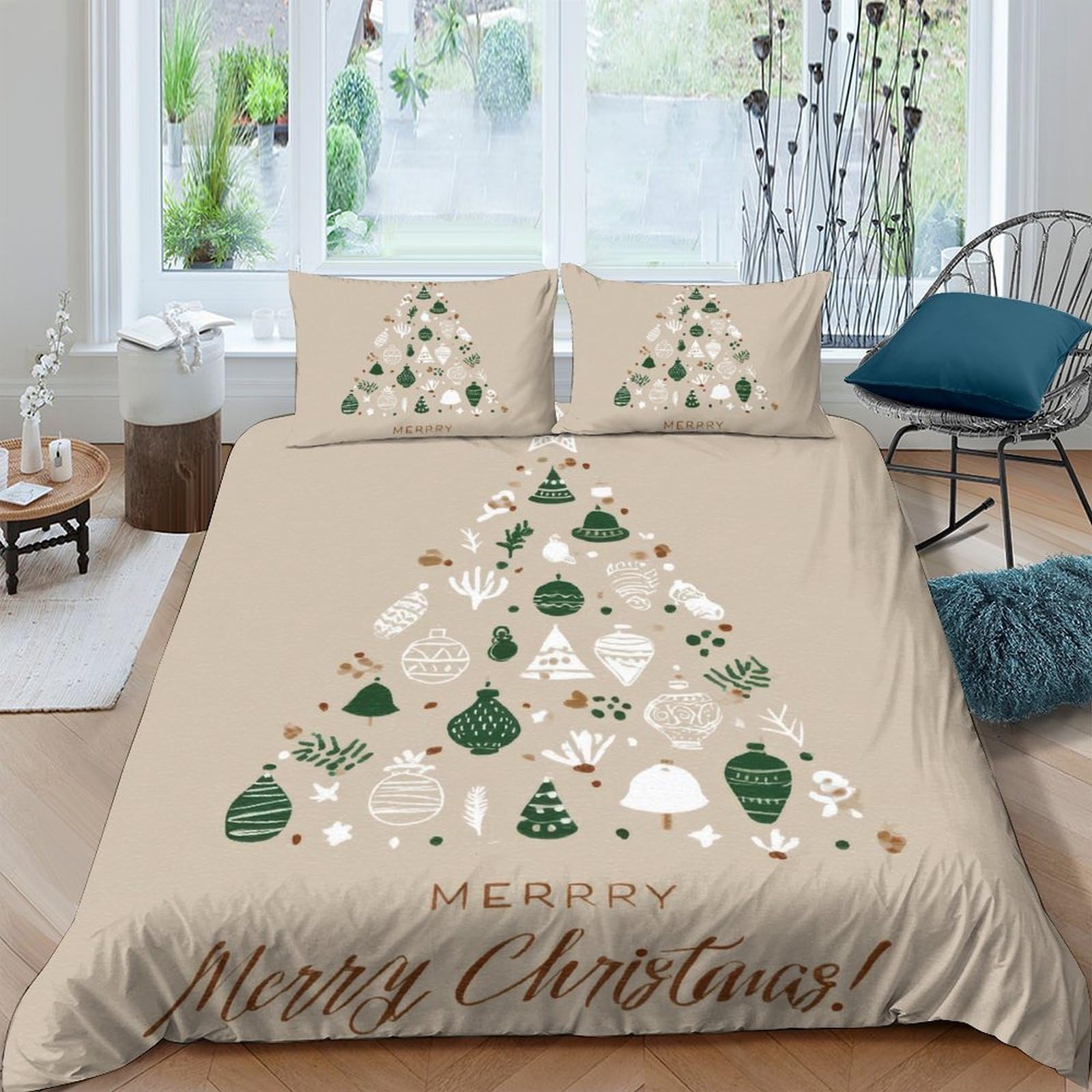 Ctjqhvkz Style-10 3D Printed Christmas Tree Fitted Sheet Microfiber Soft Green Gold Ornament Bed Cover For Bedroom Guestroom Decor Single（135X200cm）