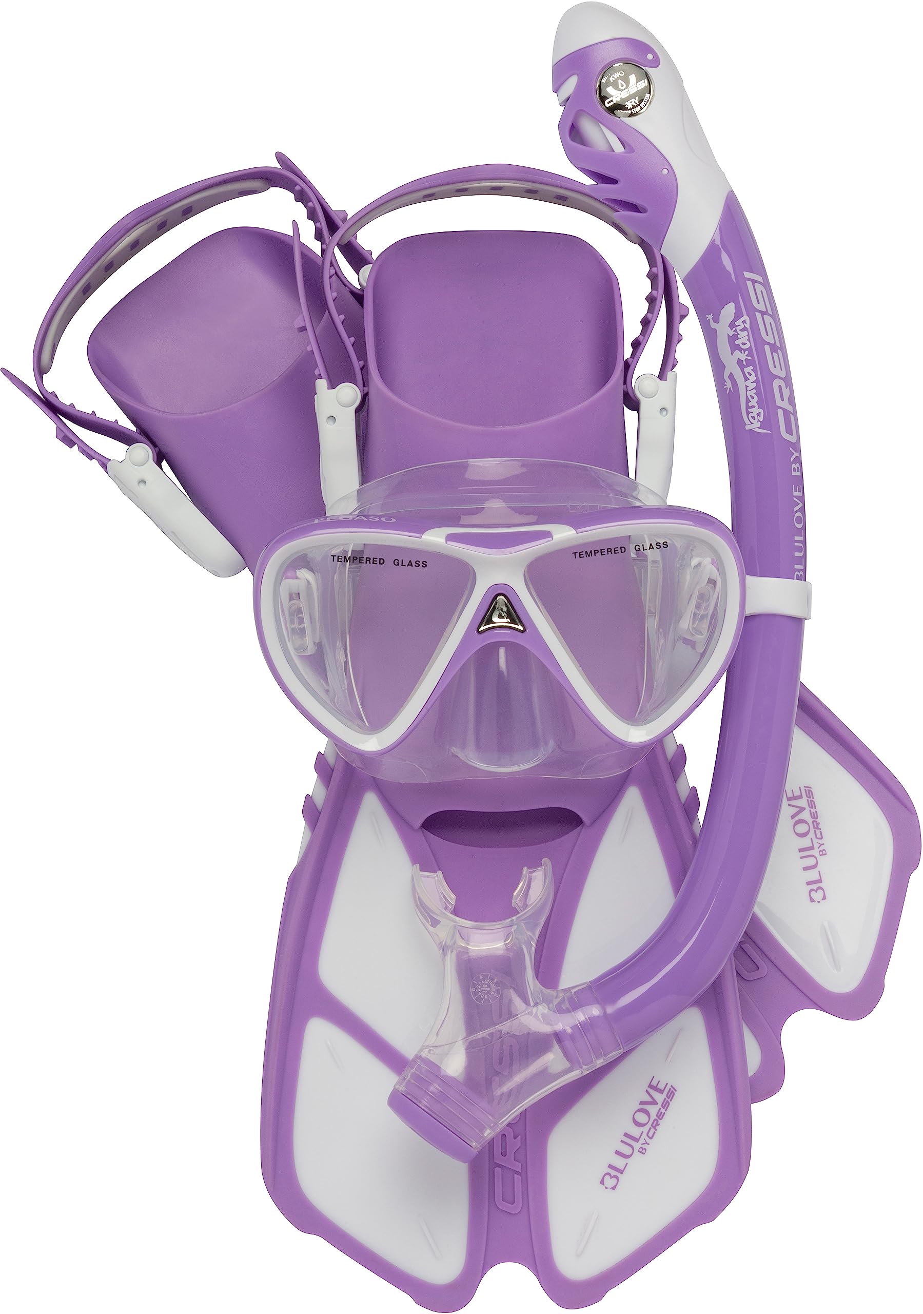 Cressi Youth Junior Snorkeling Set for kids Aged 3 to 9 - Short Adjustable Fins, Silicone Mask, Dry Snorkel - Mini Bonete Pro Dry Set
