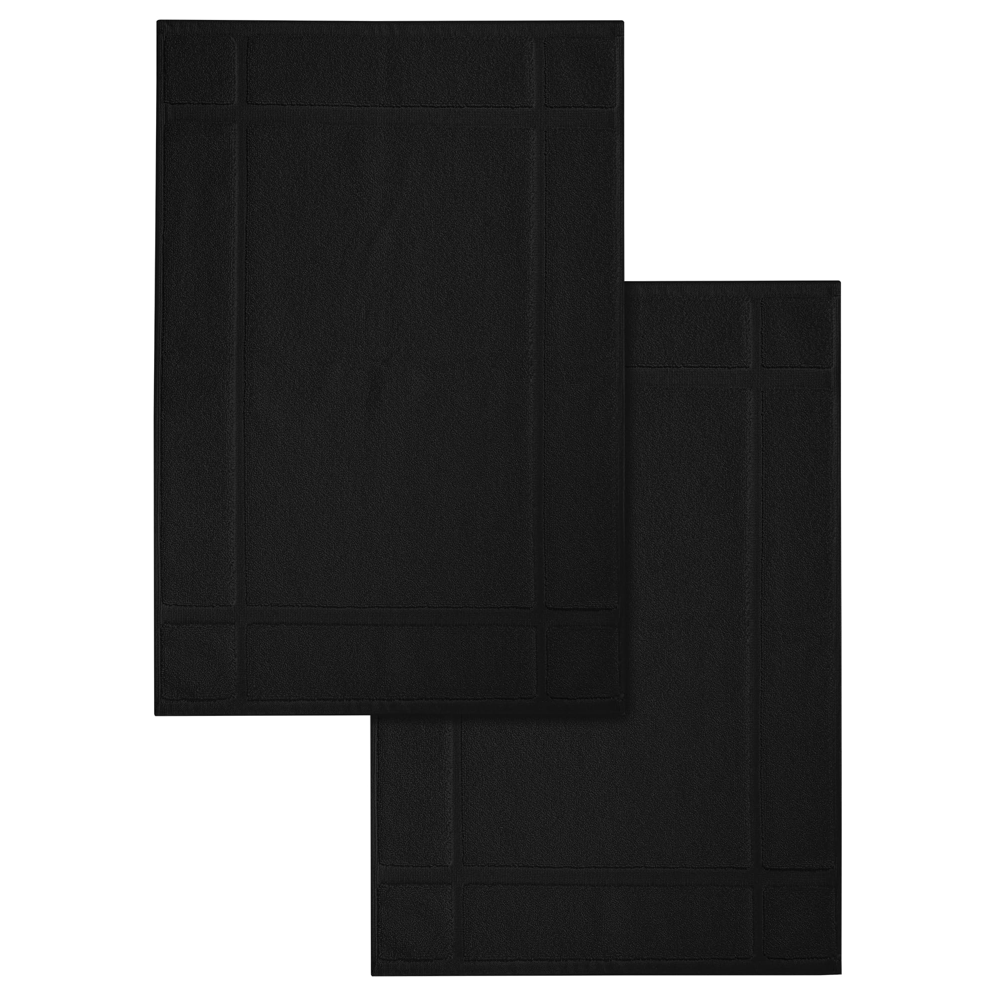 Ample Decor 100% Cotton Bath Mats 24 x 17 Inches, Quick Dry, 1350 GSM Banded Border Shower Bathroom Floor Mat, Not Bathroom Rug - Black, 2 Pack