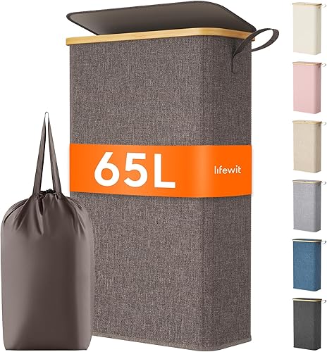 Miniatura 13 de Lifewit - Cesto de lavandería doble de 150L con tapa, canastas grandes para la ropa con bolsas extraíbles, 2 secciones, cestos estéticos