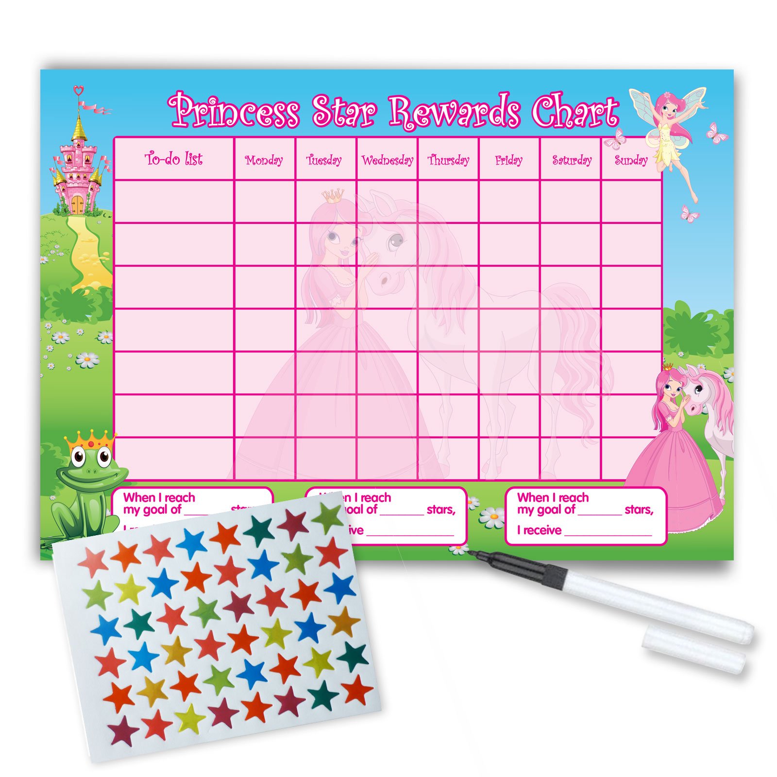 Funky Monkey House Princess Reward Chart (A4, Includes FREE Star Stickers & Pen) - For Kids