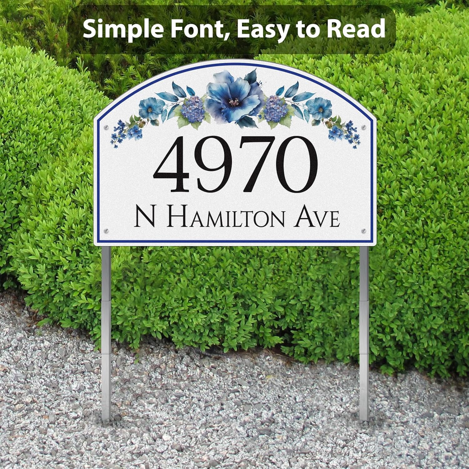 House Address Sign Custom Fancy Address Plaque Metal House Number (15"x10"), Watercolor Hand-Painted Style, With 20 inch Lawn Stake, Reflective Option, Aluminum, Outdoor Fence Wall Art Decor (S02)