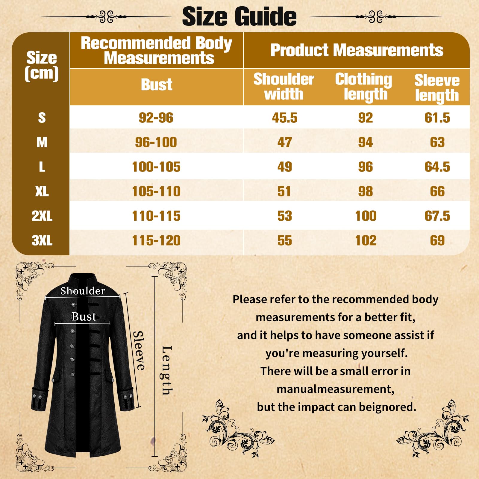 JDFAIJEAL Men's Steampunk Vintage Gothic Tailcoat,Medieval Victorian Frock Coat Renaissance Jacket,Carnival Halloween Cosplay Uniform Costume (Black - Image 3