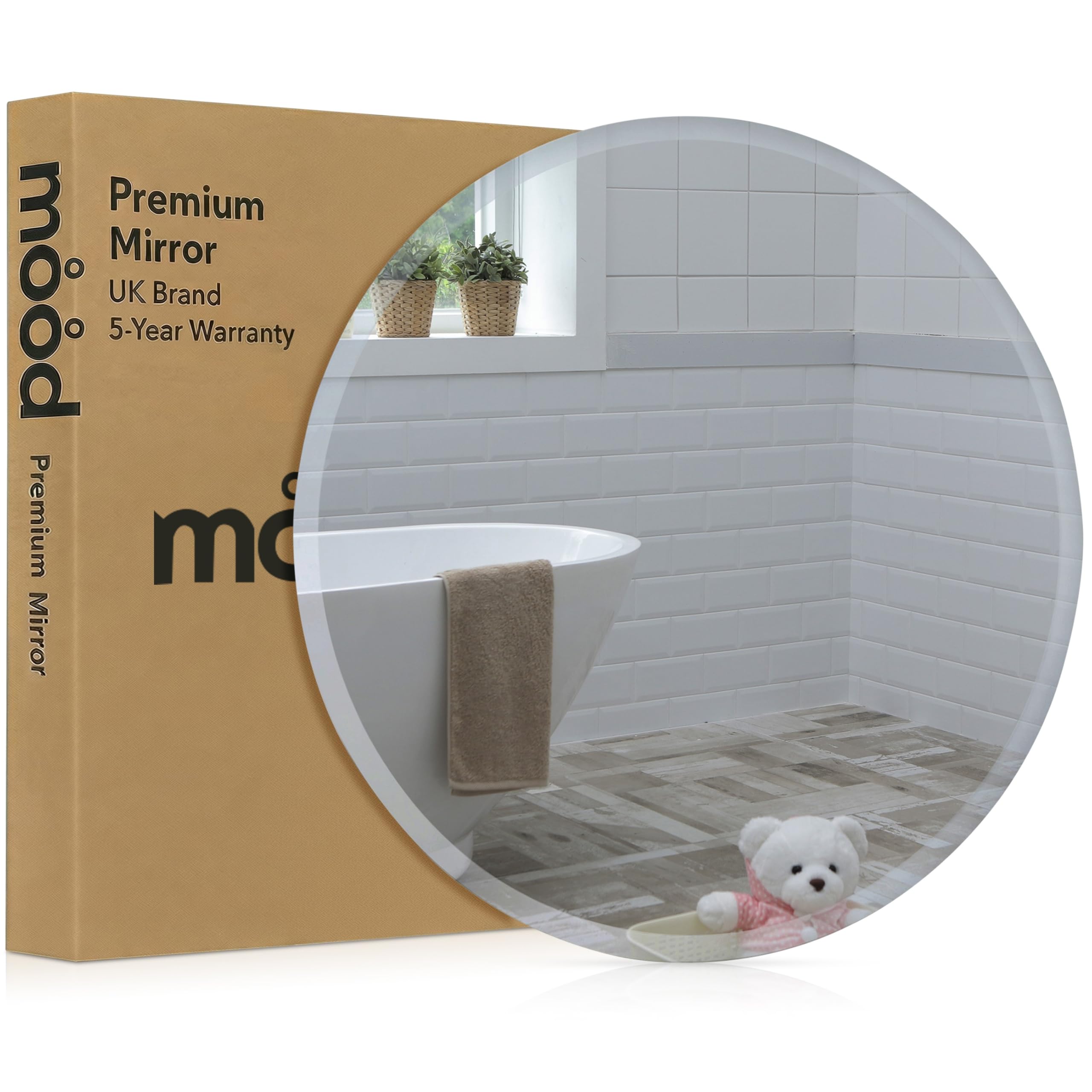 Neue Design Frameless Mood® Premium Round Bathroom Mirror, Anti-Rust Wall Mounted Bevelled Circle Mirrors, Toilet Bedroom Hallway, (40Cm X 40Cm)
