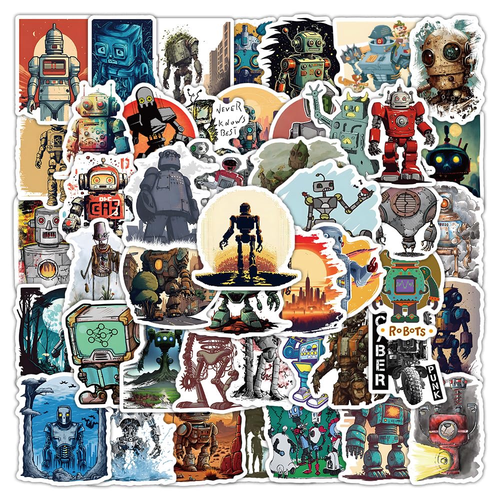 Lylsdsb Men's Robots Stickers 50 Pcs Waterproof Cool Cartoon Sticker For Laptop Water Bottle Skateboard Car Scrapbook Helmet Bike Luggage,Funny Vinyl Aesthetic Sticker For Adults Boys Teens