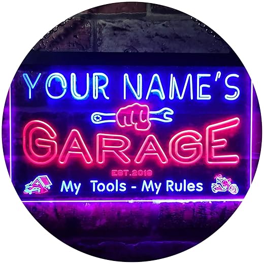 ADVPRO Personalized Your Name Est Year Theme Garage Man Cave Decor Dual Color LED Neon Sign Red & Blue 24" x 16" st6s64-pp1-tm-rb