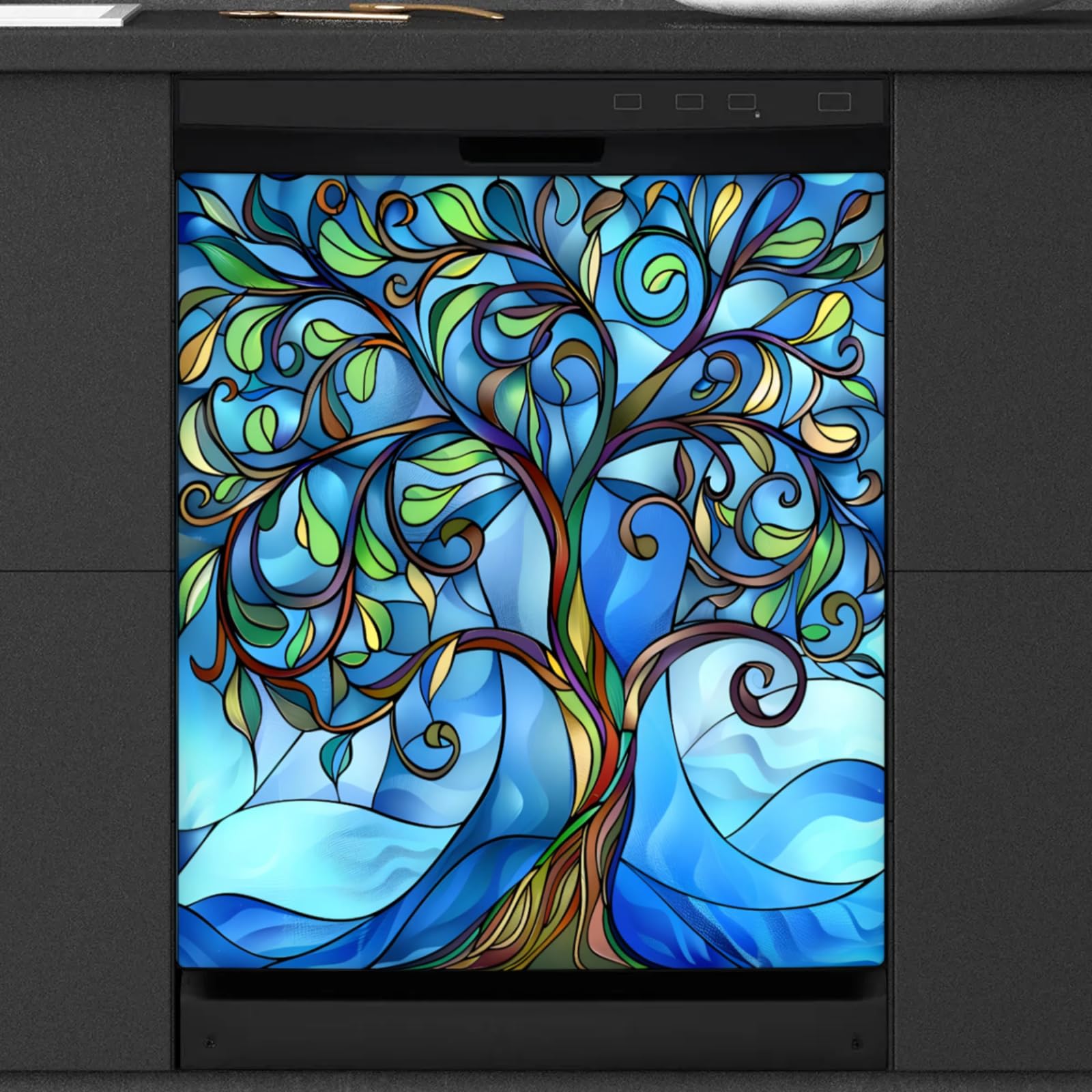 Photo 1 of ***DIFFERENT DESIGN*** Dishwasher Magnetic Cover Kitchen Decor, Glass Painting Tree Dishwasher Magnet Sticker Trimmable Refrigerator Magnetic Sticker Home Appliances Magnet Decorative Decal Sheet 23 x 26 Inch,A-851