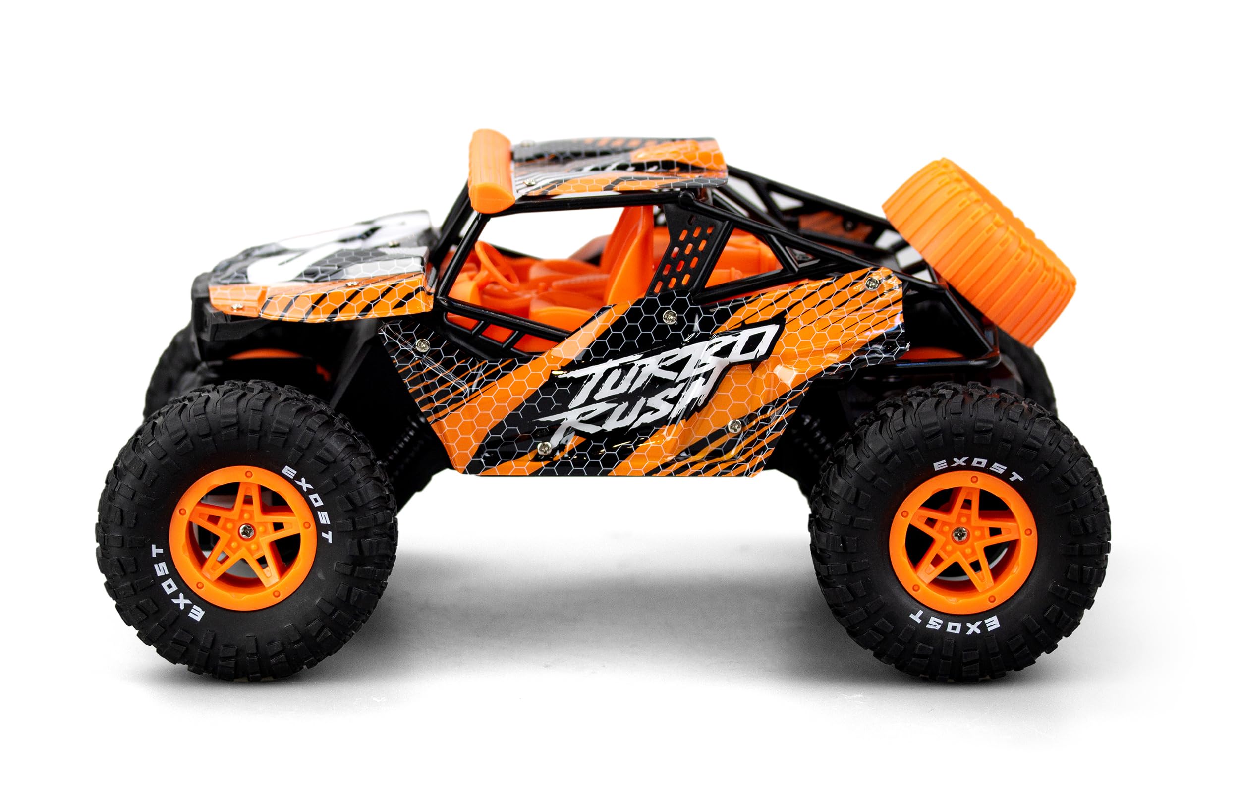 Exost Turbo Rush - Coche de control remoto de 2,4 GHz, función completa, carreras todoterreno, neumáticos duraderos, batería recargable, juguete para niños a partir de 5 años