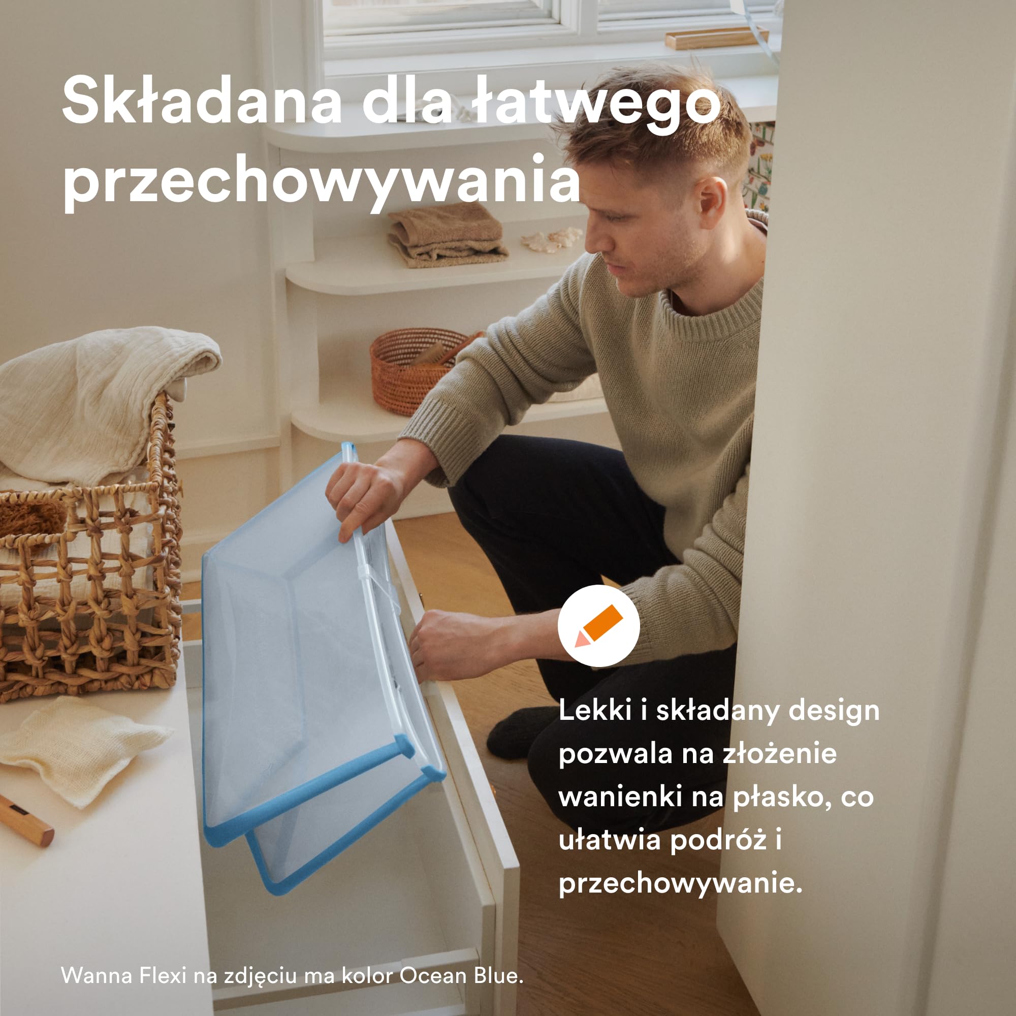 Wanienką Stokke Flexi (piaskowy beż) z siedzenie dla noworodka - trwała i łatwa w przechowywaniu - wygodna do użycia w domu i podróży - do 48 miesiąca życia