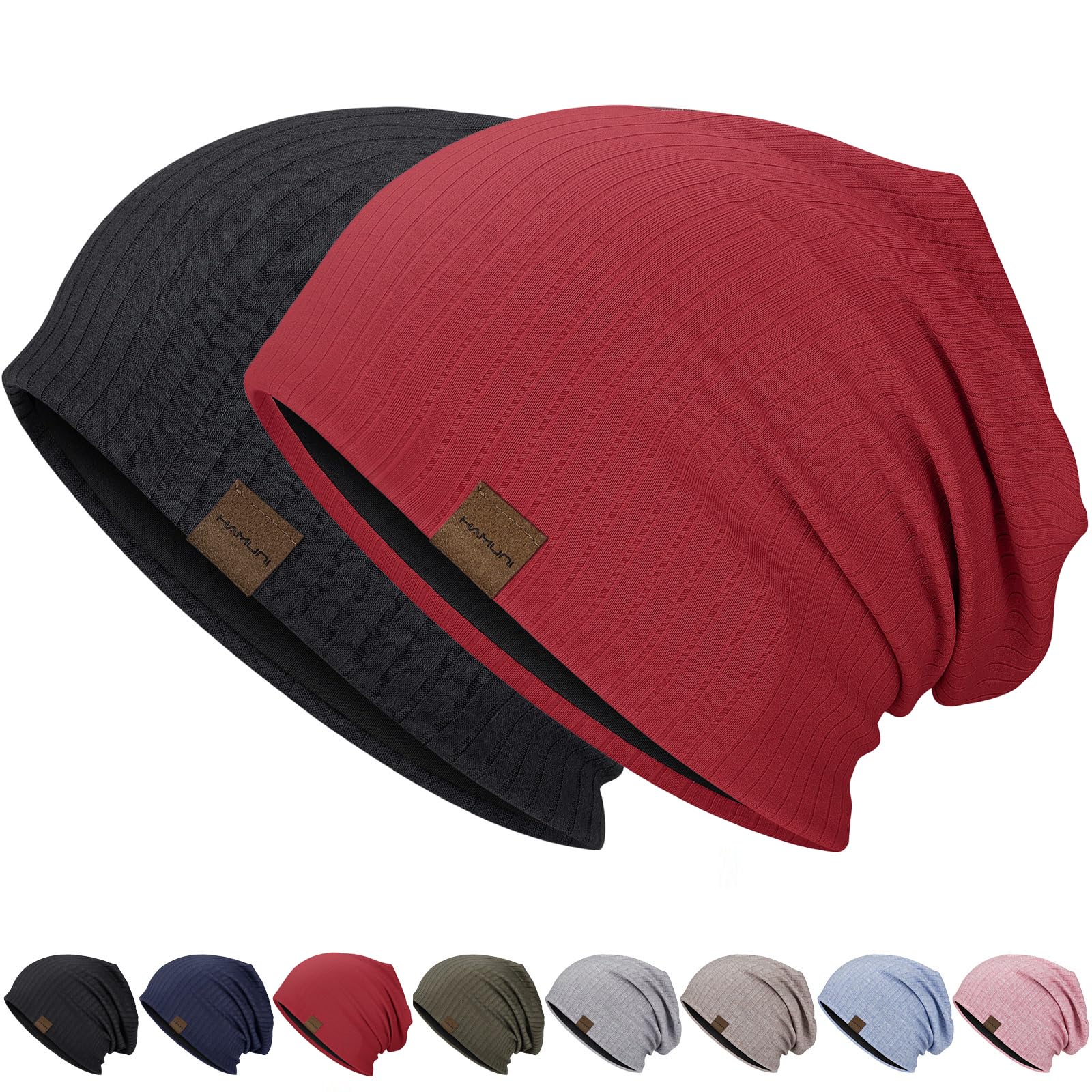 HAMUNISlouchy Beanie Hip-Hop Soft Lightweight Running Beanie Hat Breathability & Elasticity Adult Dwarf Hats Chemo Cap Skull Cap for Men Women