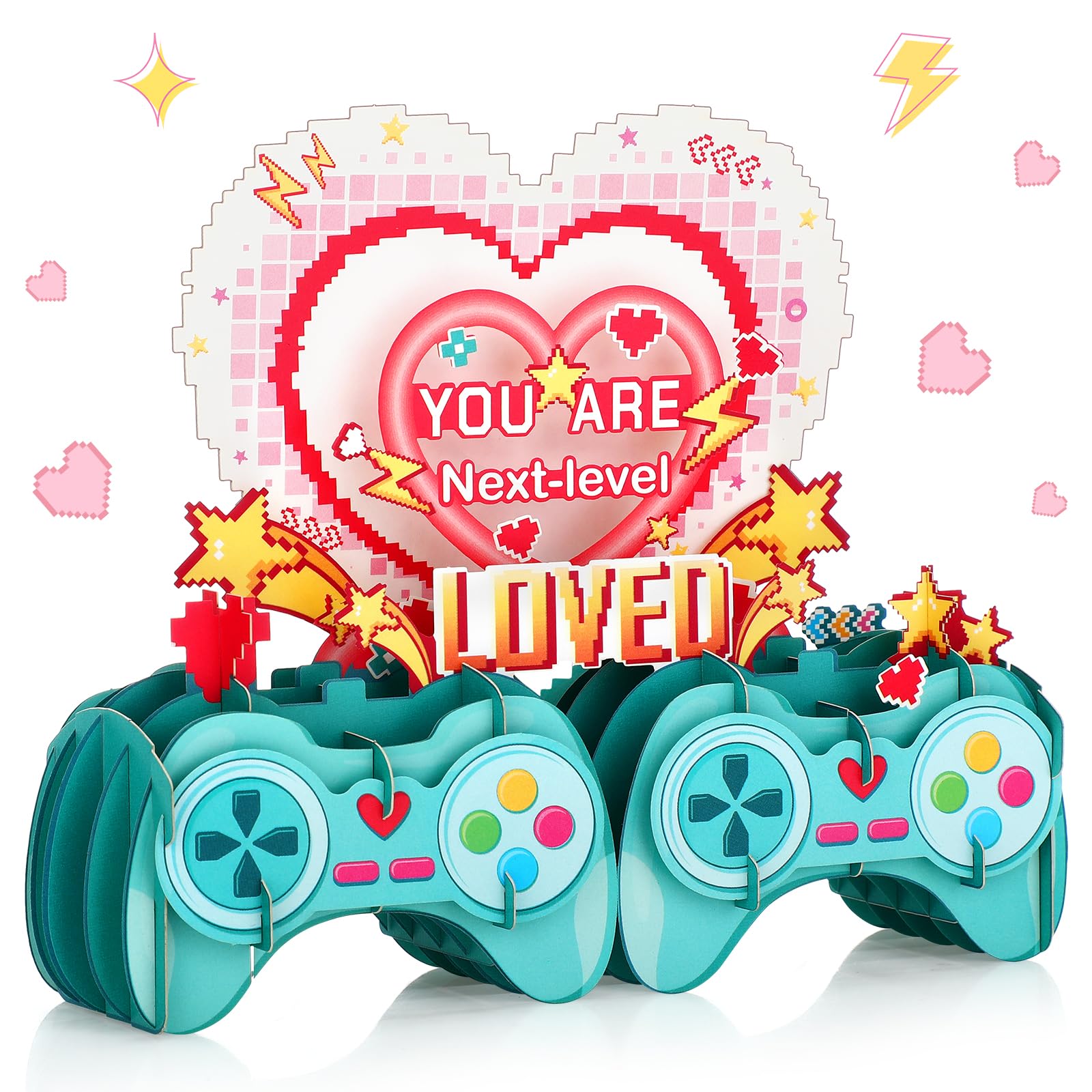 Motiskyy Valentines Day Card with Envelope Funny Video Game for Husband, Boyfriend You Are Next Level Themed Greeting 3D Novelty Valentines Card Game