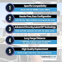 Vista 4 de 2X for Multicode Linear 308911, 10 dip Switch Gate Opener Remote 300MHz, Multi Code Garage Door Opener Remote, Garage Clicker Replacement Dos