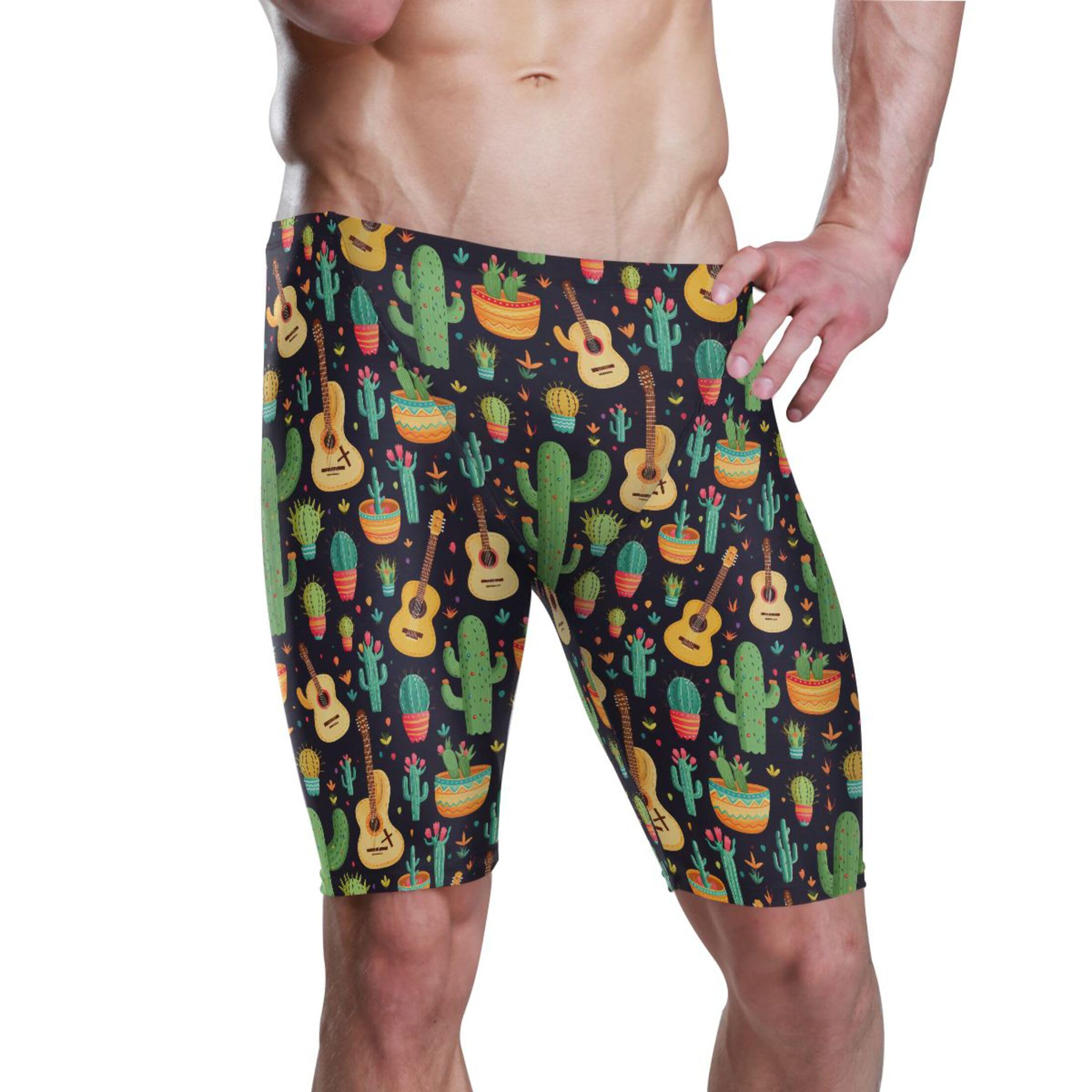UMIRIKO Cactus Cute Guitar Swim Jammers for Men Athletic Durable S B0402401