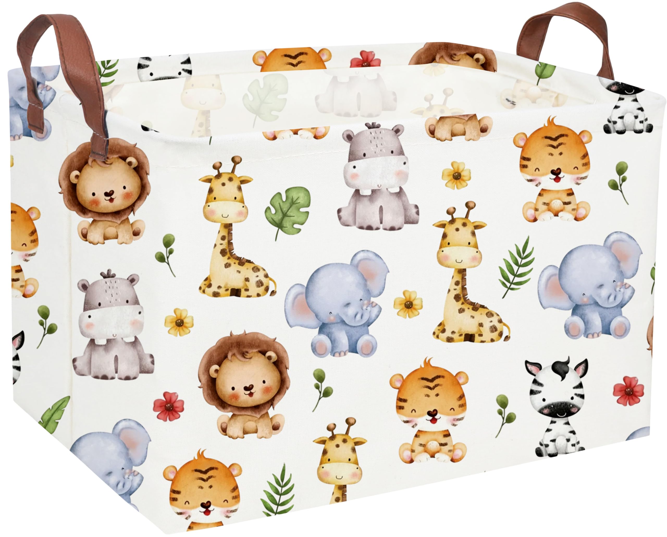 Rectangular Kids Storage Bins,Baby Baskets Organizer.Waterproof PE Coating Cute Basket with Handles.Woodland Nursery Decor,Toys Box,Books Basket, (Cute Animal)