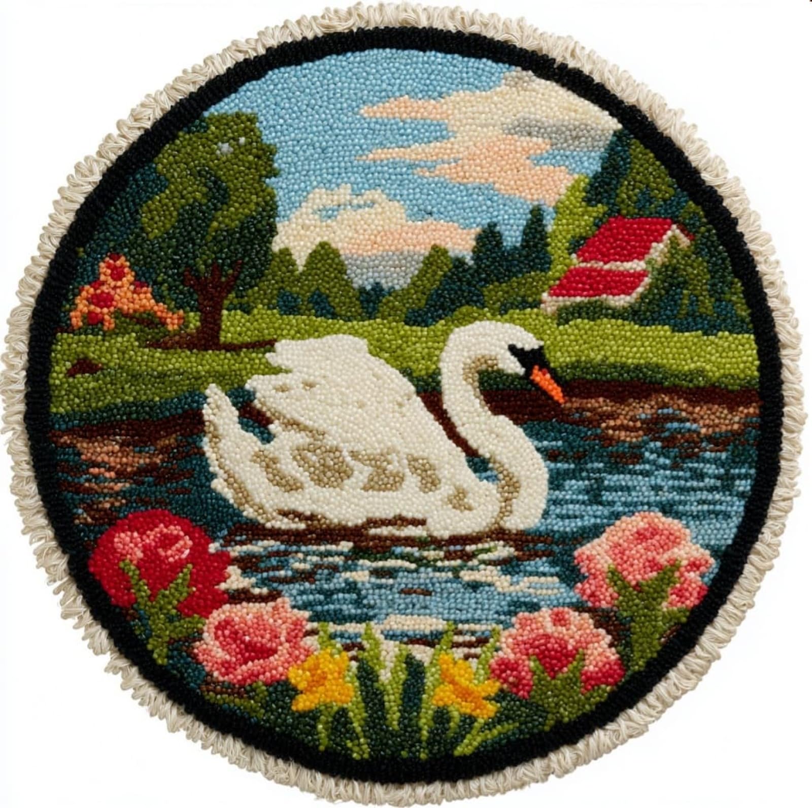 WallustrioaW Latch Hook Kits for Adults,Animals Swans,Rug Making Kit DIY Craft Latch Hook Rug Set Tapestry Cushion Pre-Printed Patterns,50x50cm