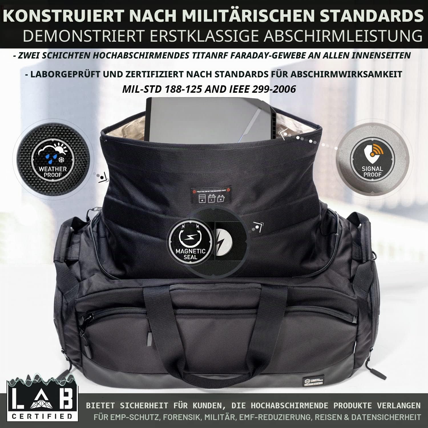 Mission Darkness Disconnect Faraday Seesack + 4 abnehmbare Faraday-Taschen // HF-Abschirmung in Militärqualität für große Elektronik- und Mobilgeräte. Reiseschutz Signaltrennung Datenschutz
