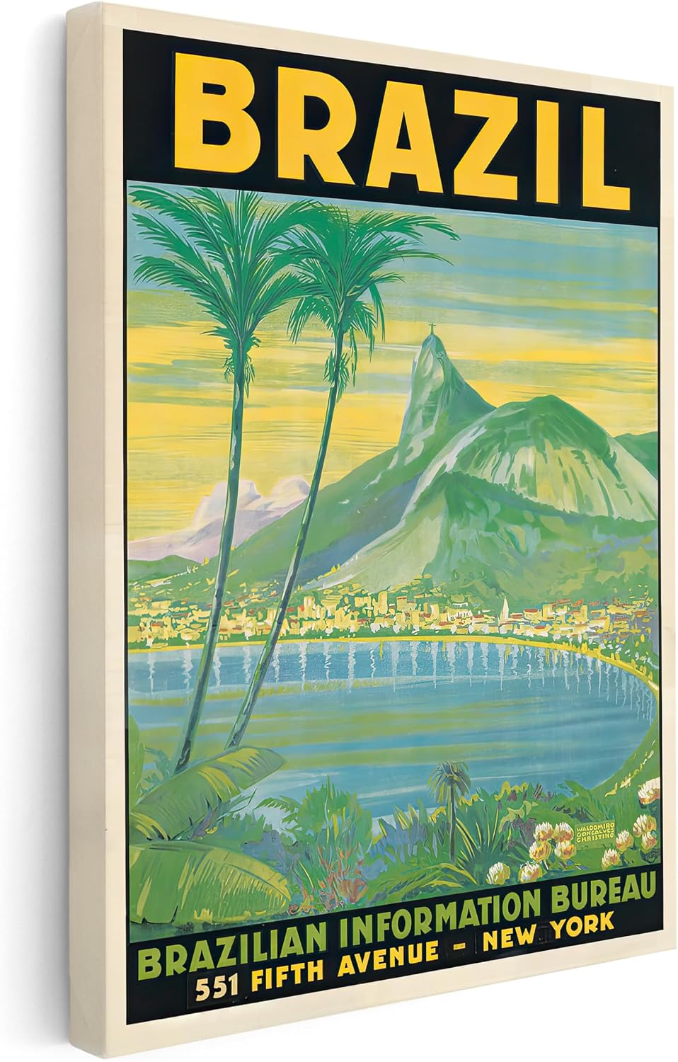 Poster Master Travel Canvas - Retro Brazil Print - Brazil Rio de Janeiro Art - Gift for Him, Her, Travel Lover - Coastal Decor for Home, Office, Ocean or Beach House - 8x10 STRETCHED Canvas