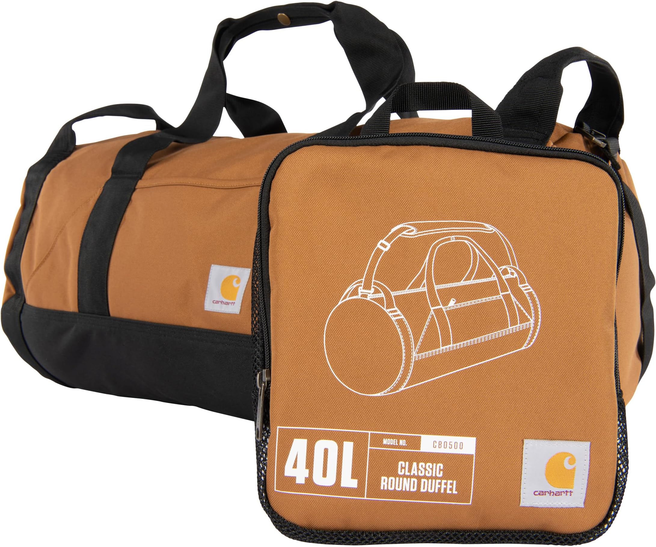 Classic Round Duffel with Utility Pouch, Heavy-Duty, Water-Resistant Packable Gear Bag for Jobsite