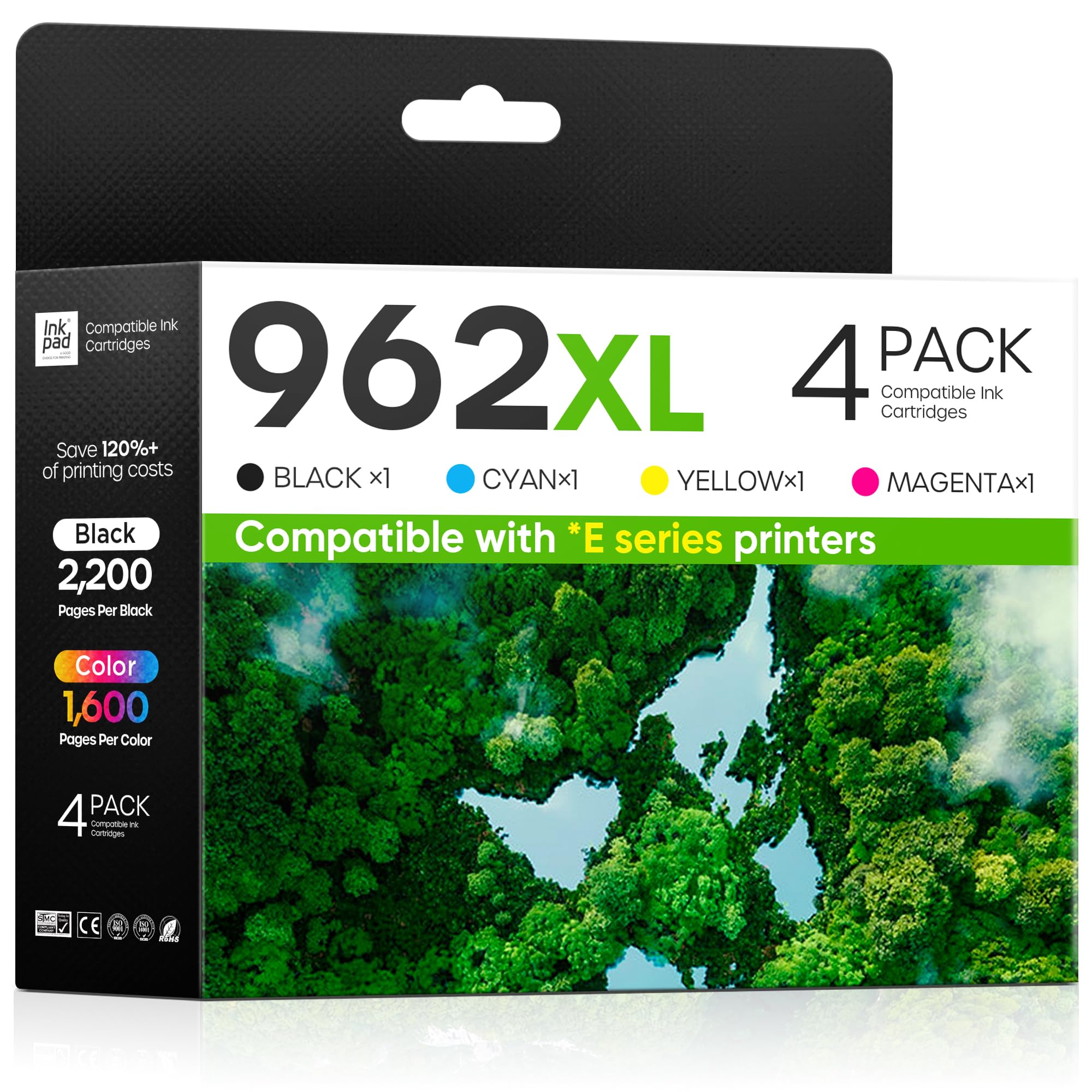 Cartucce d'inchiostro 962xl 962 per stampanti HP OfficeJet Pro serie 9015e, 9018e, 9025e, 9010e, 9020e, 9015, 9018, 9010, 9020, 9025, confezione da 4 cartucce d'inchiostro ad alta resa XL (nero, ciano