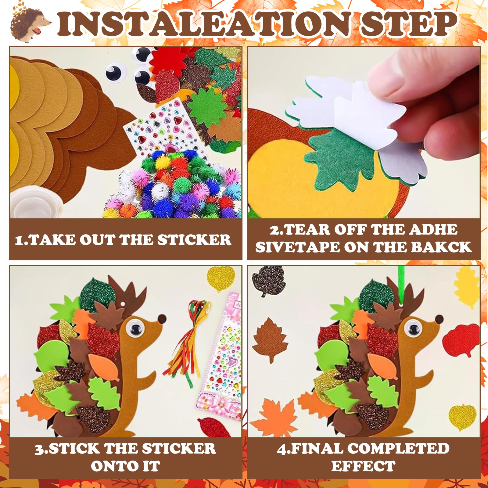 TISMHGKU 13-tlg Herbst Bastelset Für Kinder - Tier Bastelsets Mit Igel, Eule & Fuchs