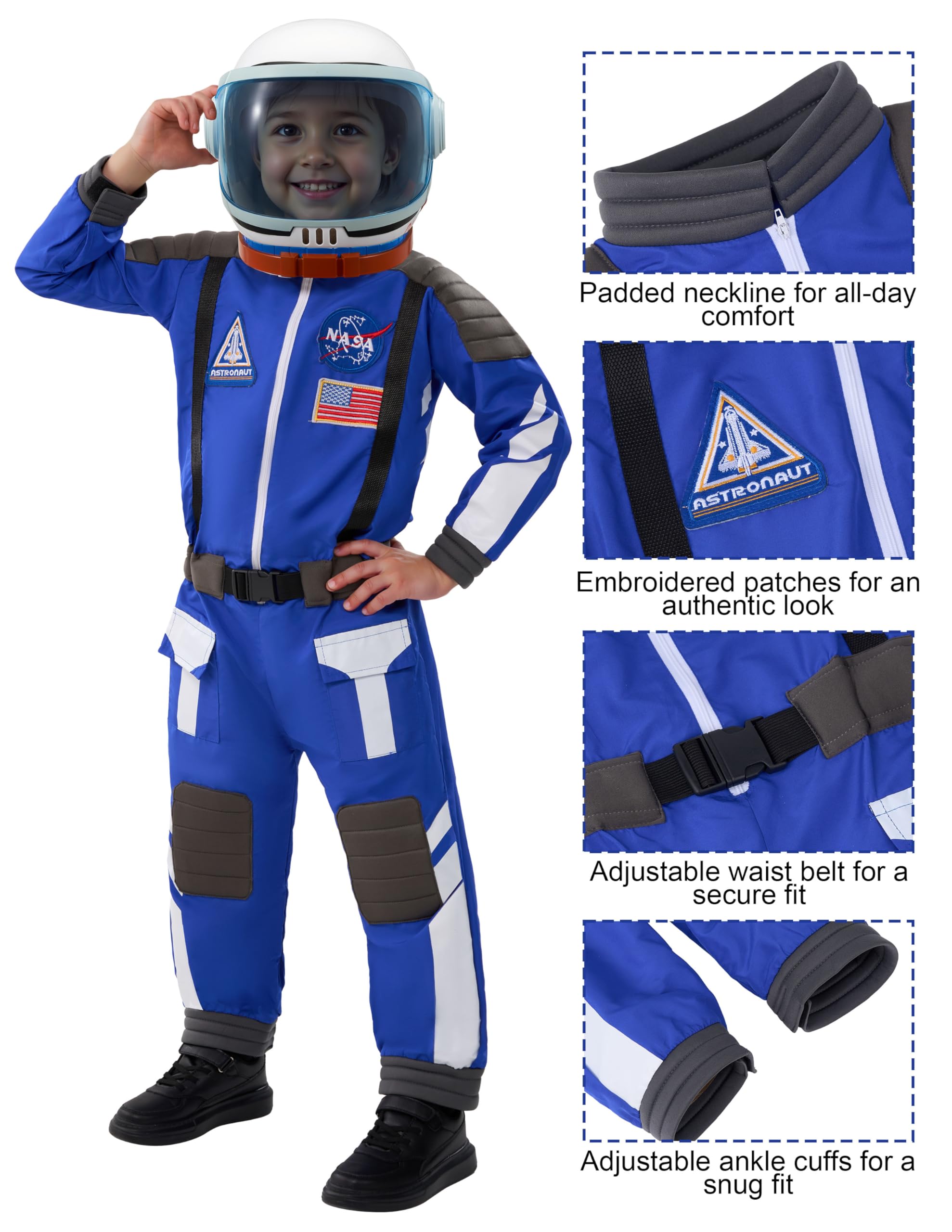 Spooktacular Creations Kostium na Halloween dla dzieci, unisex, niebieski z czarnymi detalami, kostium astronauty na prezent na imprezę