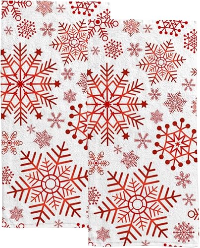 Vantaso Juego de 2 toallas de mano de Navidad copos de nieve rojos y blancos suaves y absorbentes toallas de mano de cocina para baño hotel gimnasio