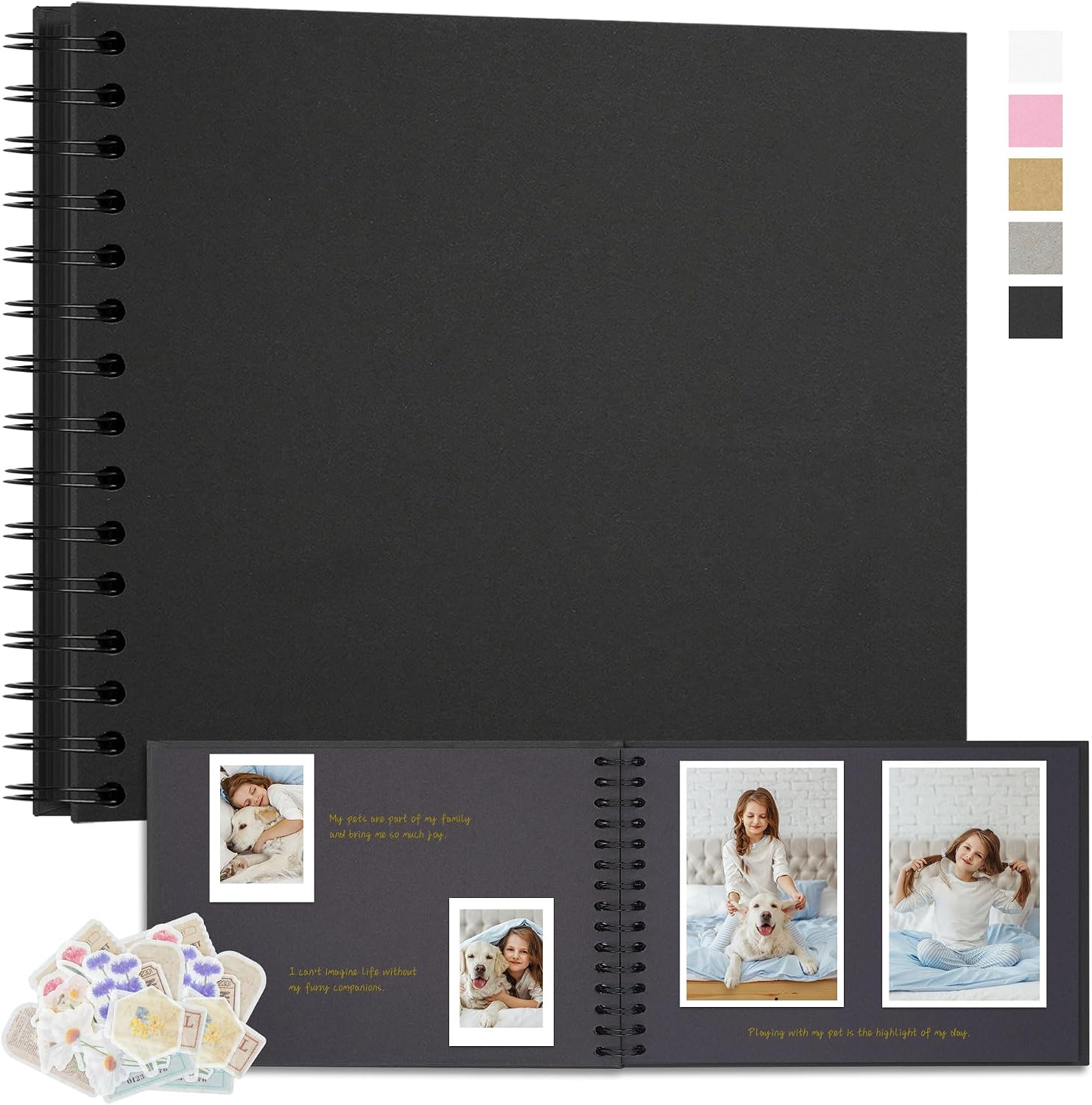 DIY Scrapbook Photo Album Thick Kraft Blank Paper Memory Book for Wedding and Anniversary Family 28 20.5 cm 40 Pages Black