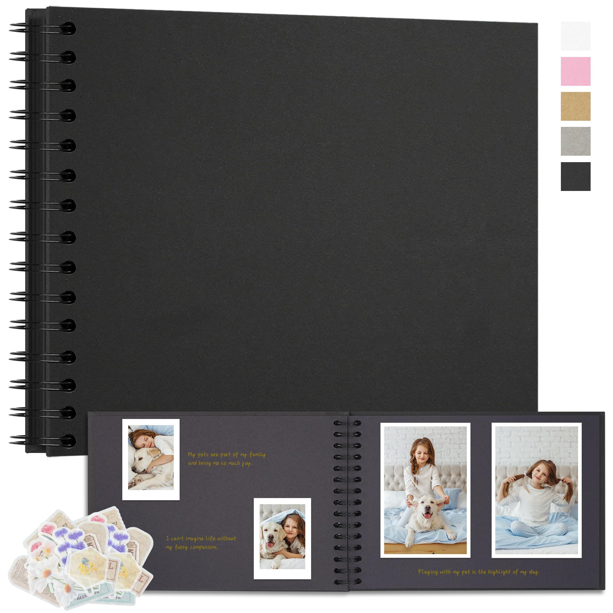 Scrapbooking Album Fotografico DIY, Album di Carta Kraft Spessa, Libro dei Ricordi per Matrimonio, Anniversario, Viaggio, Laurea, Bambino e Famiglia 28x20,5 cm 100 Pagine Nero