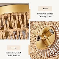 Vista 4 de Lámparas de techo de ratán, montaje en techo, 3 luces, lámpara de techo de montaje empotrado estilo boho, lámpara de sombra de jaula tejida a mano