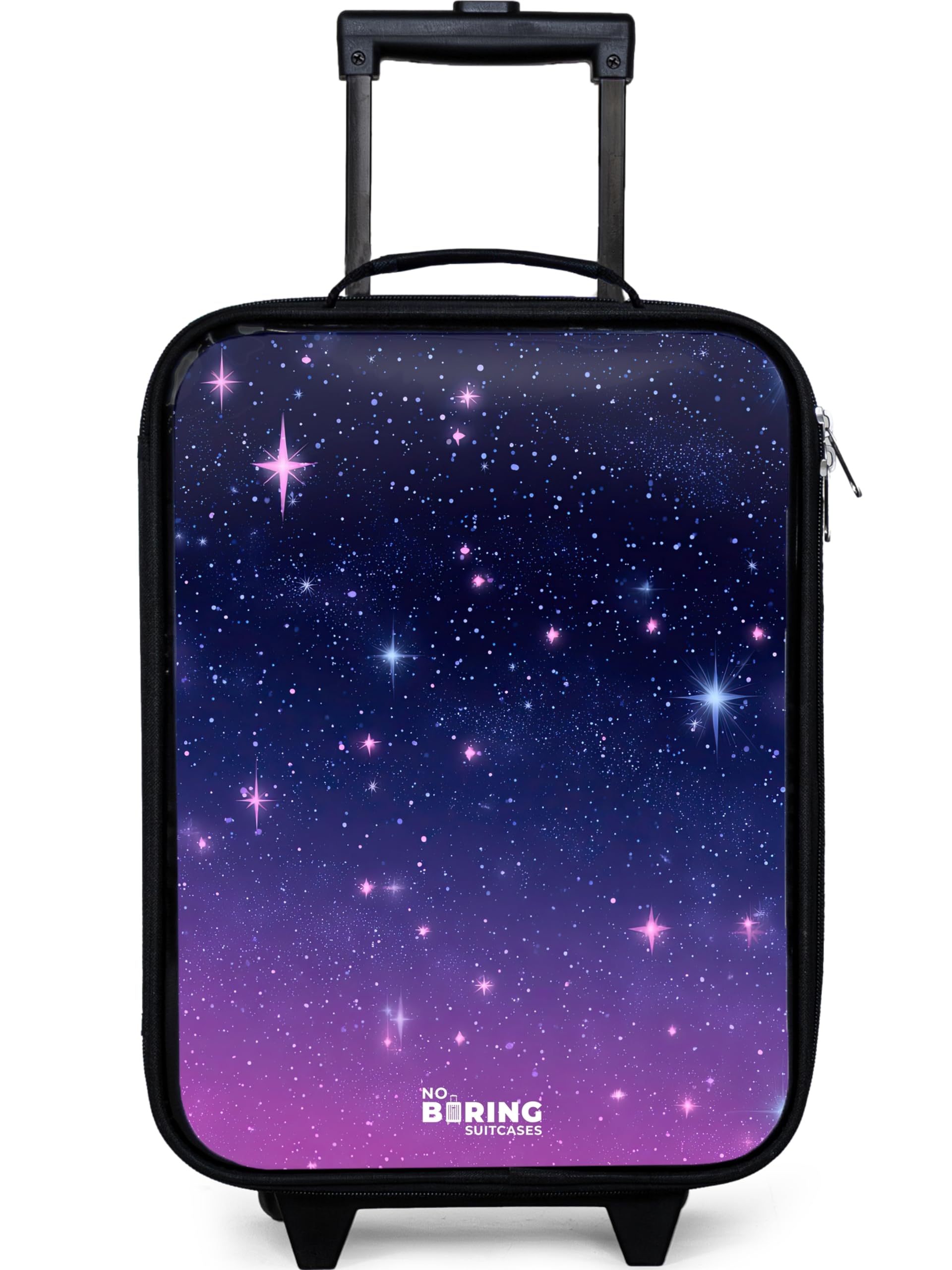NoBoringSuitcases© Valigia Per Bambini Compatto Bagaglio Ultraleggero | 48x31x19 cm - Trolley A Mano Rigidi LED Ruote Valigie Neonato - Ragazze - Stelle - Galassia - Blu - Rosa