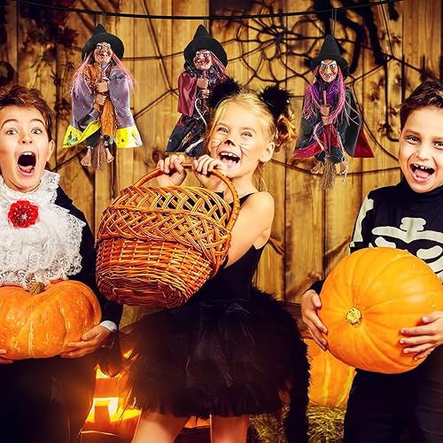 Miniatura 3 de Fashionclubs Decoración de bruja colgante de Halloween, 3 piezas de 8 pulgadas, brujas voladoras de Halloween, decoración de interiores y